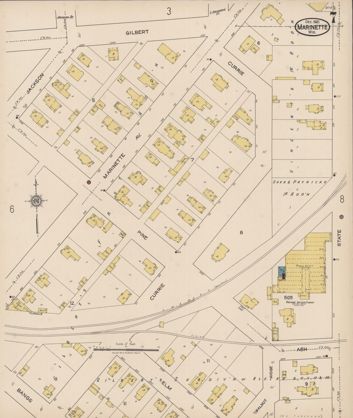 Sanborn Fire Insurance Map from Marinette, Marinette County, Wisconsin (1921), Sheet #0007 - Historic Sanborn Fire Insurance Map Print, vintage old map wall art, antique decor, genealogy gift, Wisconsin Wisconsin map