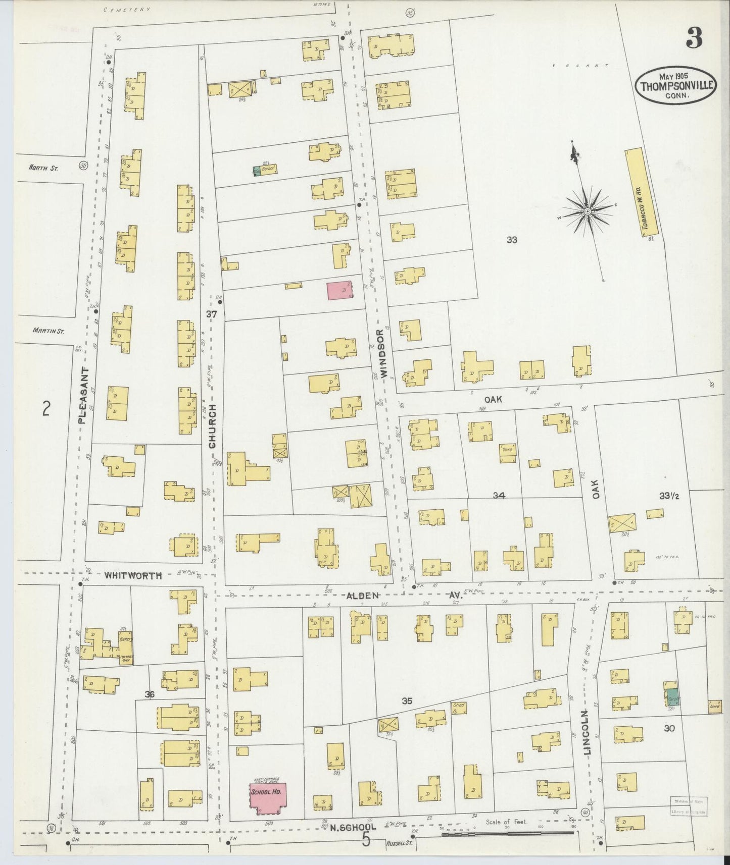 Sanborn Fire Insurance Map from Thompsonville, Hartford County, Connecticut (1905), Sheet #0003 - Historic Sanborn Fire Insurance Map Print, vintage old map wall art, antique decor, genealogy gift, Connecticut Connecticut map