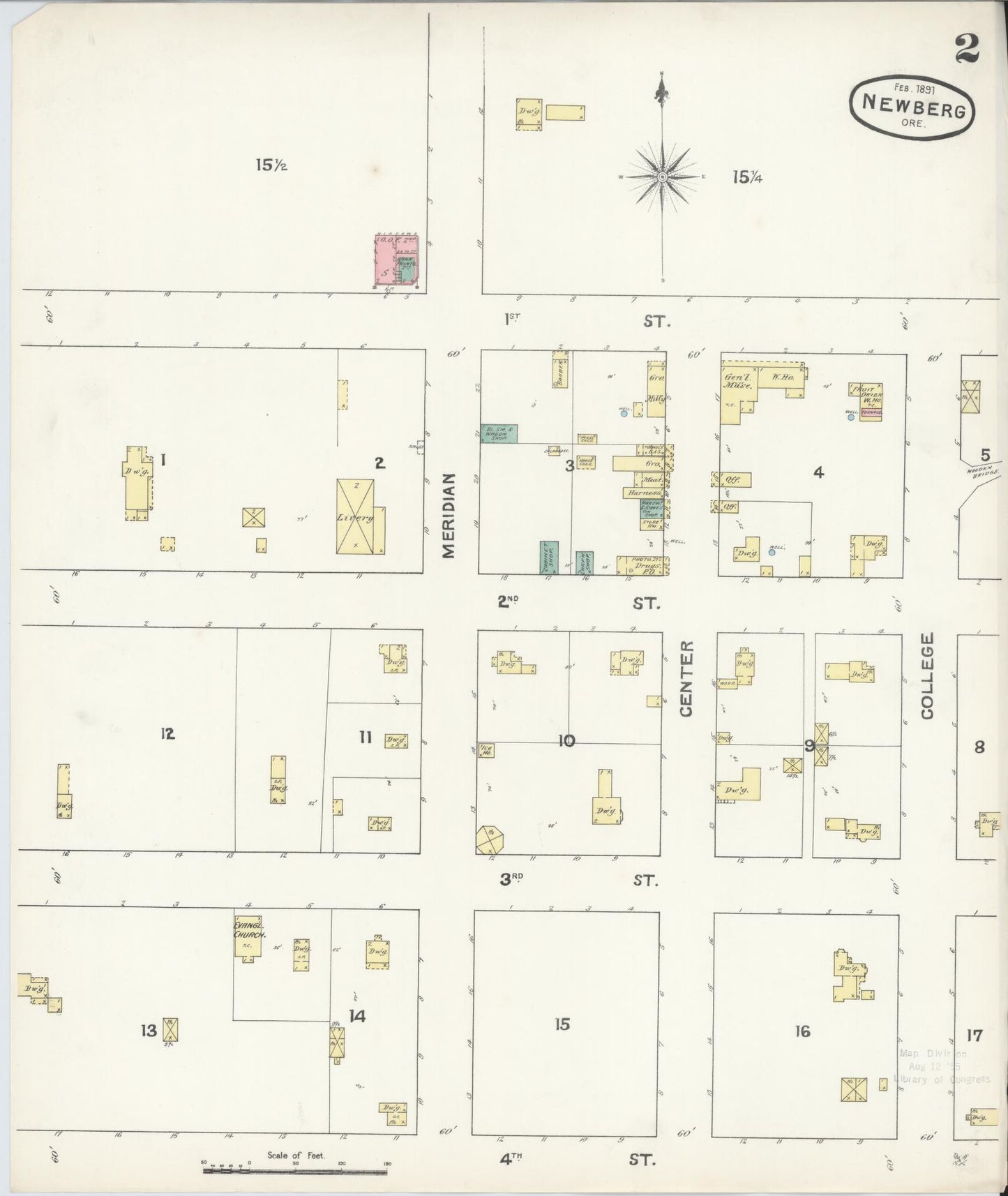 Sanborn Fire Insurance Map from Newberg, Yamhill County, Oregon (1891), Sheet #0002 - Complete Map Set gallery image, historic Sanborn map, vintage wall art, Oregon Oregon