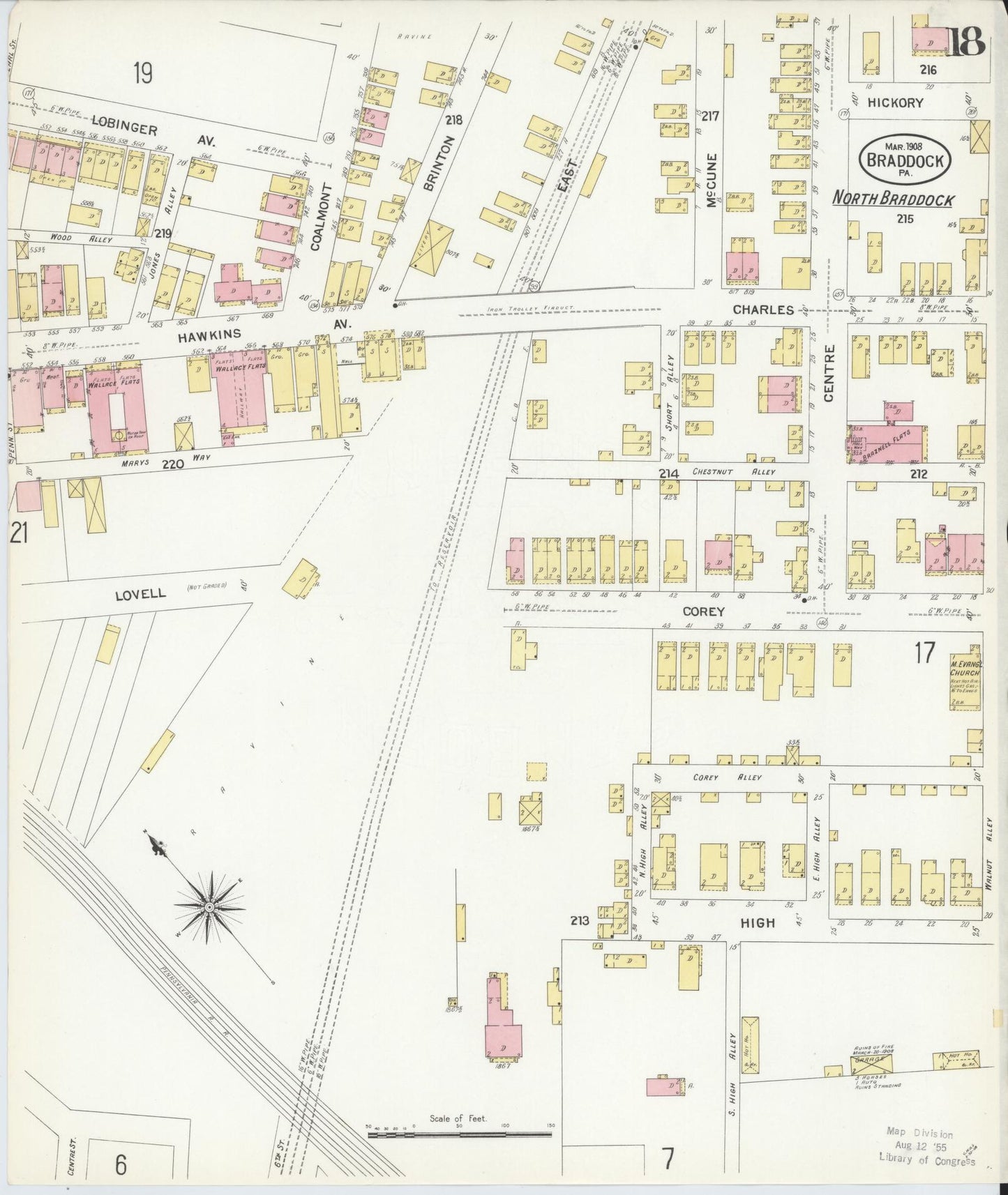 Sanborn Fire Insurance Map from Braddock, Allegheny County, Pennsylvania (1908), Sheet #0018 - Historic Sanborn Fire Insurance Map Print, vintage old map wall art, antique decor, genealogy gift, Pennsylvania Pennsylvania map