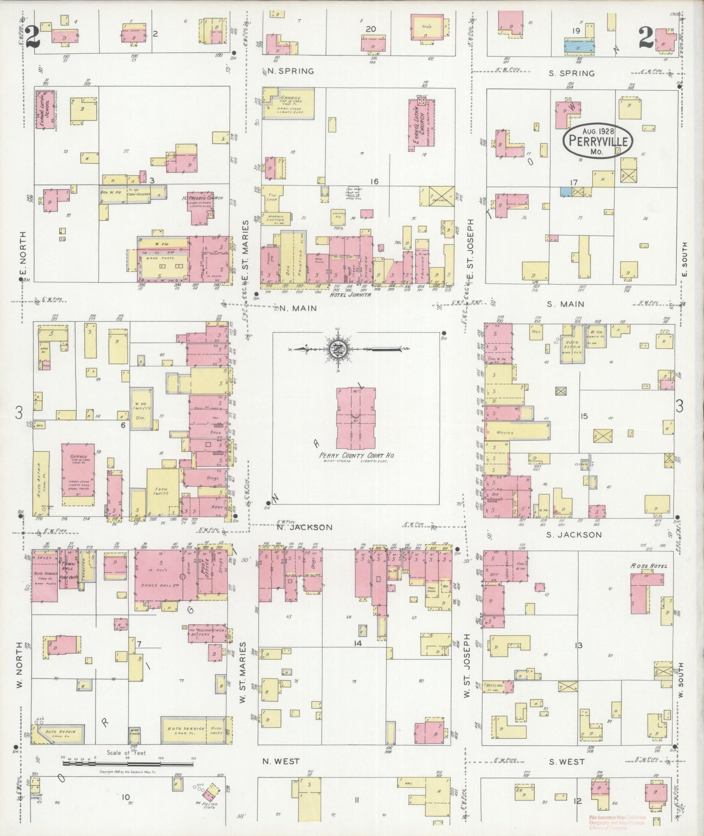 Sanborn Fire Insurance Map from Perryville, Perry County, Missouri (1928), Sheet #0002 - Historic Sanborn Fire Insurance Map Print, vintage old map wall art, antique decor, genealogy gift, Missouri Missouri map