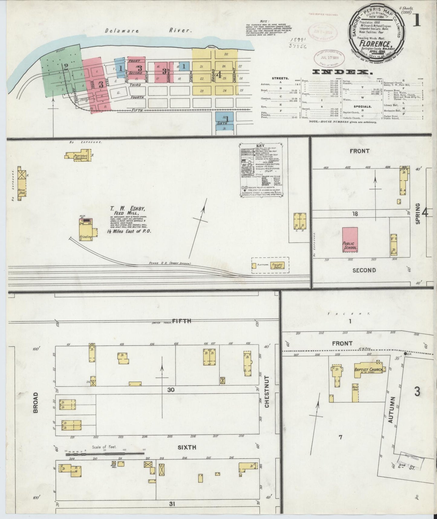 Sanborn Fire Insurance Map from Florence, Burlington County, New Jersey. (1899) – Historic Sanborn Fire Insurance Map Print