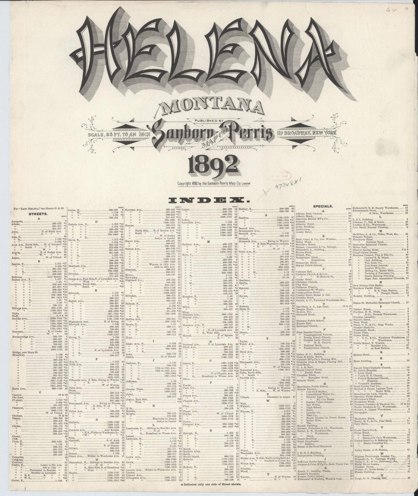 Sanborn Fire Insurance Map from Helena, Lewis and Clark County, Montana. (1892) – Historic Sanborn Fire Insurance Map Print