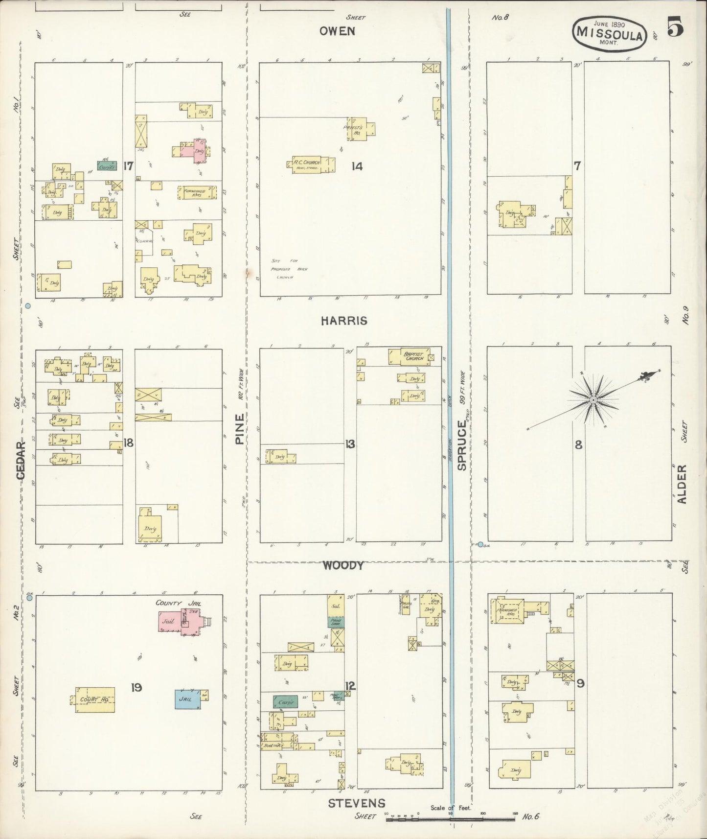 Sanborn Fire Insurance Map from Missoula, Missoula County, Montana (1890), Sheet #0005 - Historic Sanborn Fire Insurance Map Print, vintage old map wall art, antique decor, genealogy gift, Montana Montana map