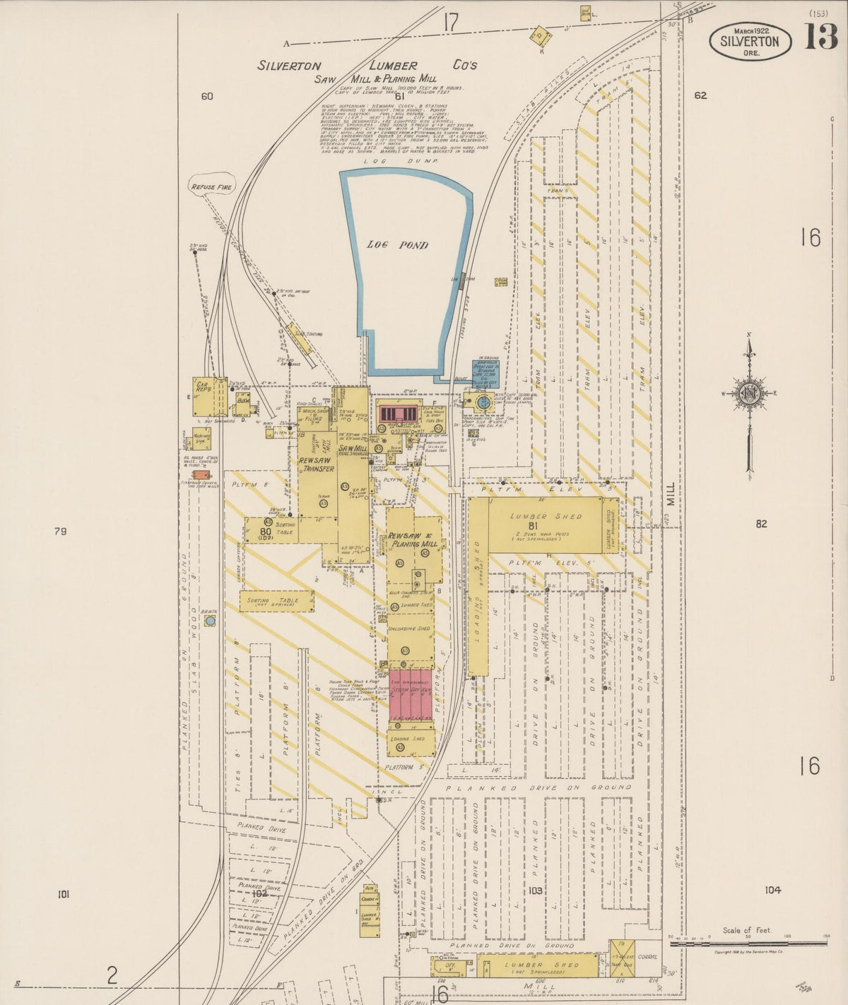 Sanborn Fire Insurance Map from Silverton, Marion County, Oregon (1922), Sheet #0013 - Historic Sanborn Fire Insurance Map Print, vintage old map wall art, antique decor, genealogy gift, Oregon Oregon map