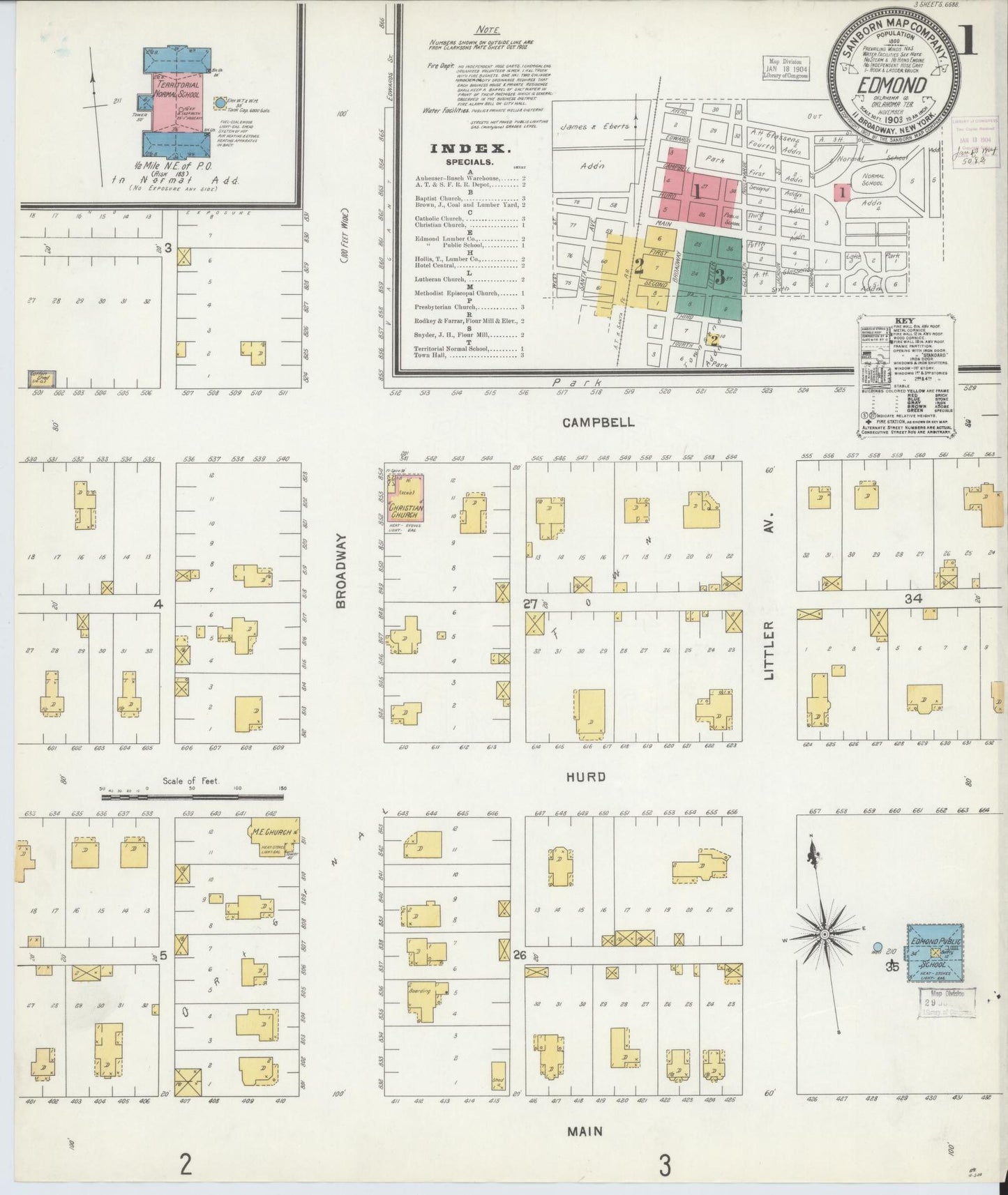 Sanborn Fire Insurance Map from Edmond, Oklahoma County, Oklahoma (1903), Sheet #0001 - Historic Sanborn Fire Insurance Map Print, vintage old map wall art, antique decor, genealogy gift, Edmond Oklahoma map