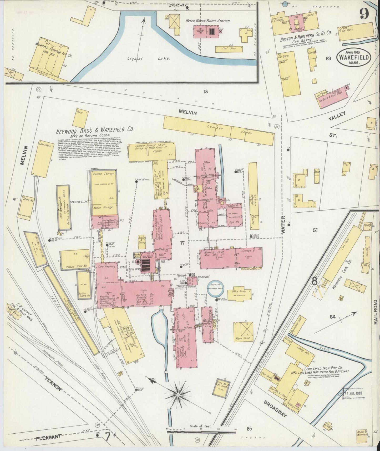 Sanborn Fire Insurance Map from Wakefield, Middlesex County, Massachusetts (1903), Sheet #0009 - Historic Sanborn Fire Insurance Map Print, vintage old map wall art, antique decor, genealogy gift, Massachusetts Massachusetts map