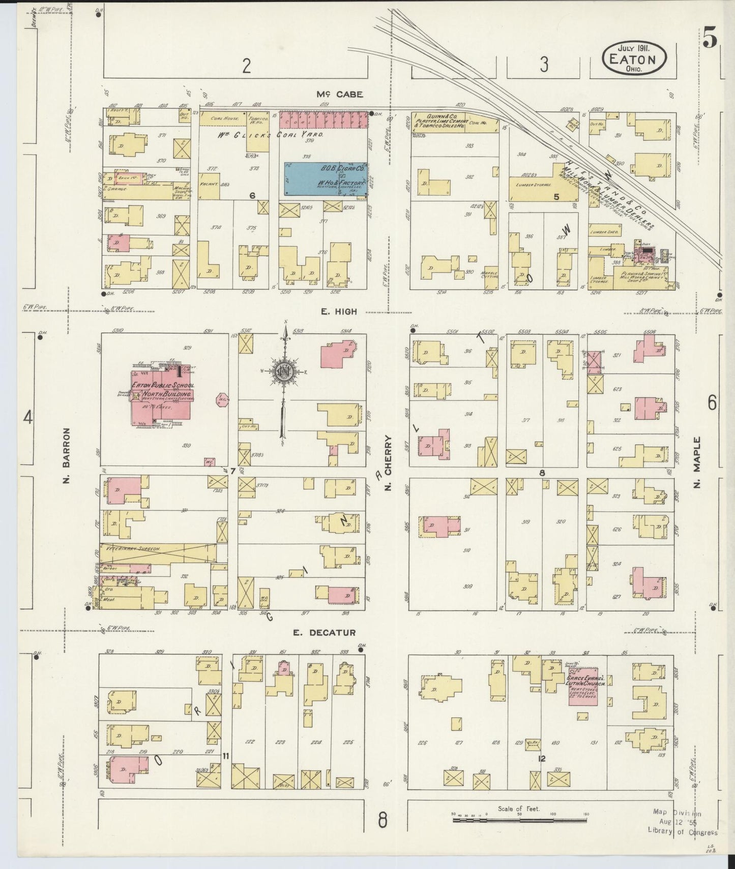 Sanborn Fire Insurance Map from Eaton, Preble County, Ohio (1911), Sheet #0005 - Historic Sanborn Fire Insurance Map Print, vintage old map wall art, antique decor, genealogy gift, Ohio Ohio map