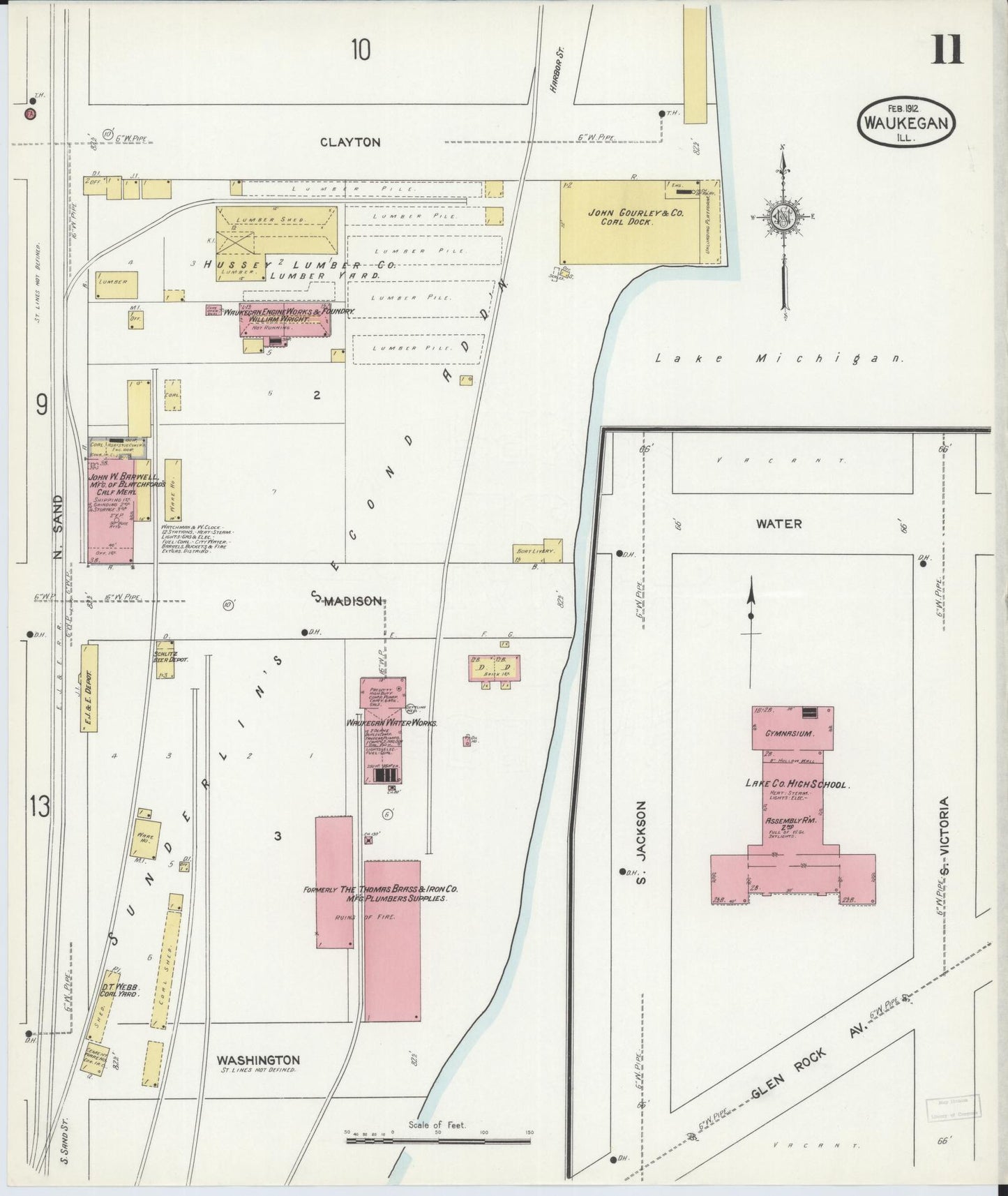 Sanborn Fire Insurance Map from Waukegan, Lake County, Illinois. (1912), Sheet 11 – Historic Sanborn Fire Insurance Map Print