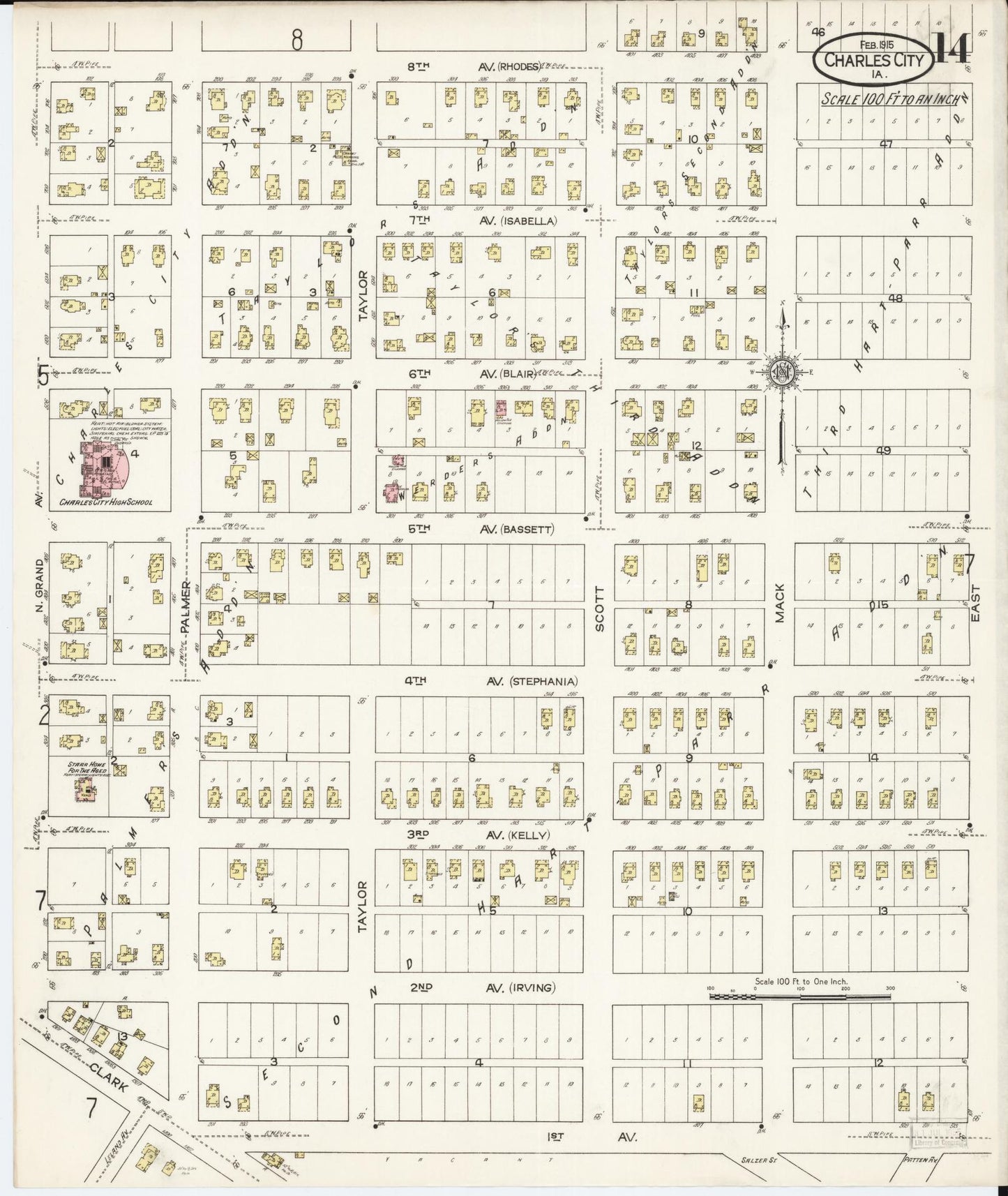 Sanborn Fire Insurance Map from Charles City, Floyd County, Iowa (1915), Sheet #0014 - Historic Sanborn Fire Insurance Map Print, vintage old map wall art