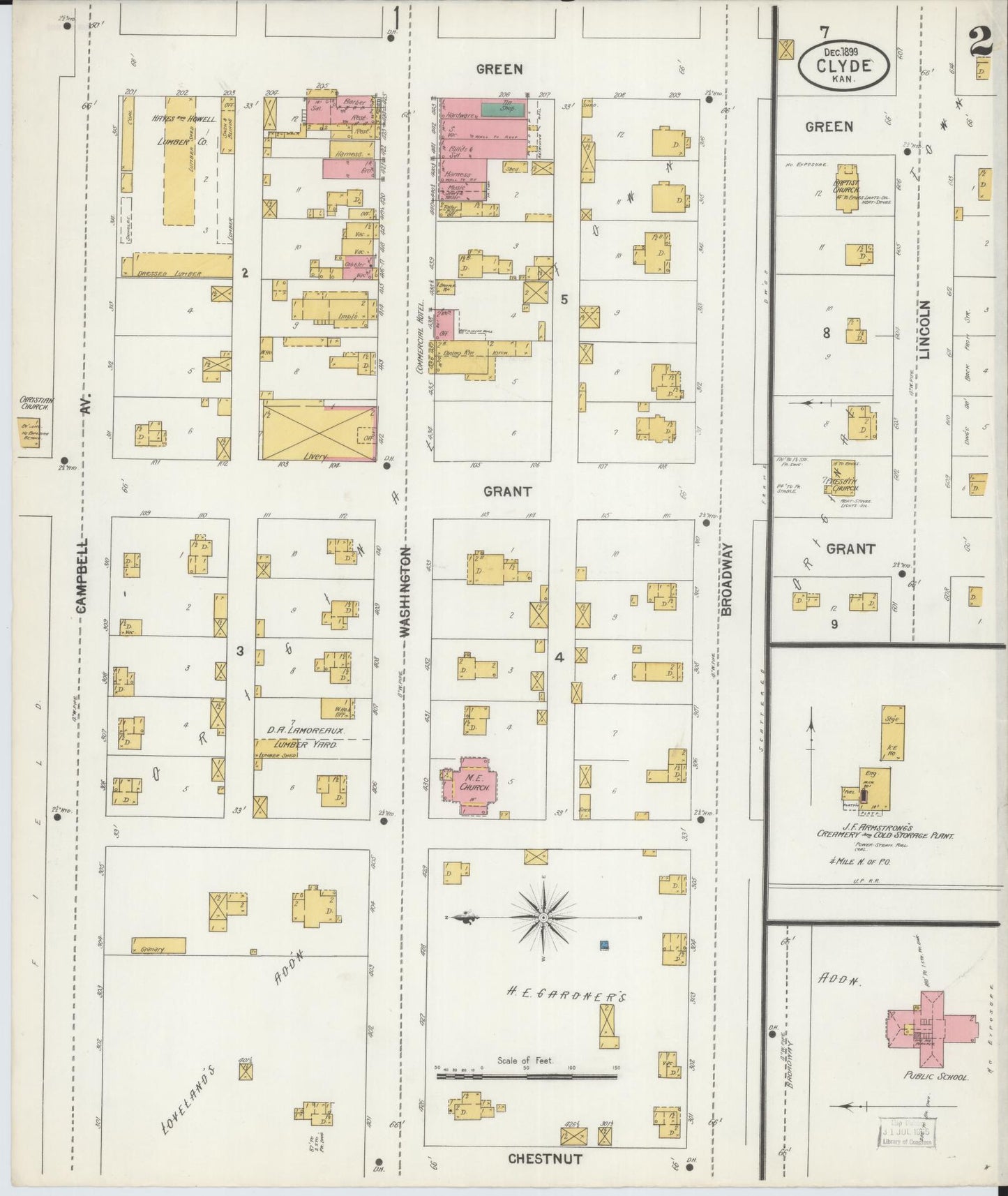 Sanborn Fire Insurance Map from Clyde, Cloud County, Kansas (1899), Sheet #0002 - Historic Sanborn Fire Insurance Map Print, vintage old map wall art, antique decor, genealogy gift, Kansas Kansas map