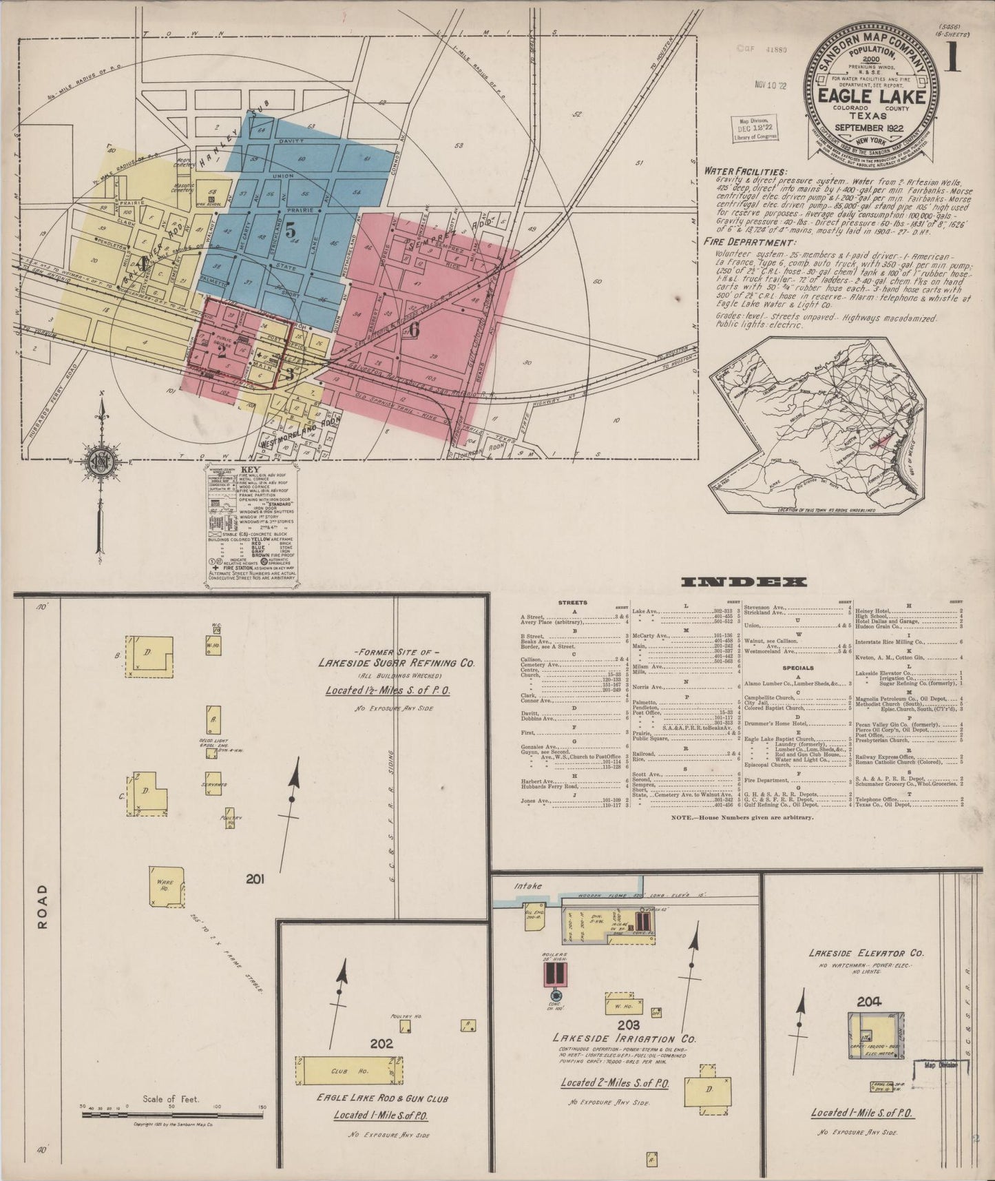 Sanborn Fire Insurance Map from Eagle Lake, Colorado County, Texas (1922), Sheet #0001 - Historic Sanborn Fire Insurance Map Print, vintage old map wall art, antique decor, genealogy gift, Eagle Lake Colorado map