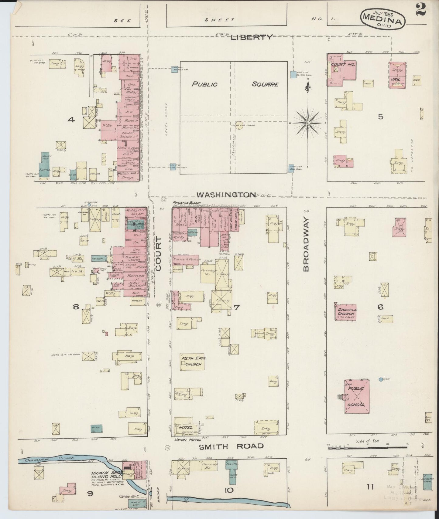 Sanborn Fire Insurance Map from Medina, Medina County, Ohio (1885), Sheet #0002 - Complete Map Set gallery image, historic Sanborn map, vintage wall art, Ohio Ohio