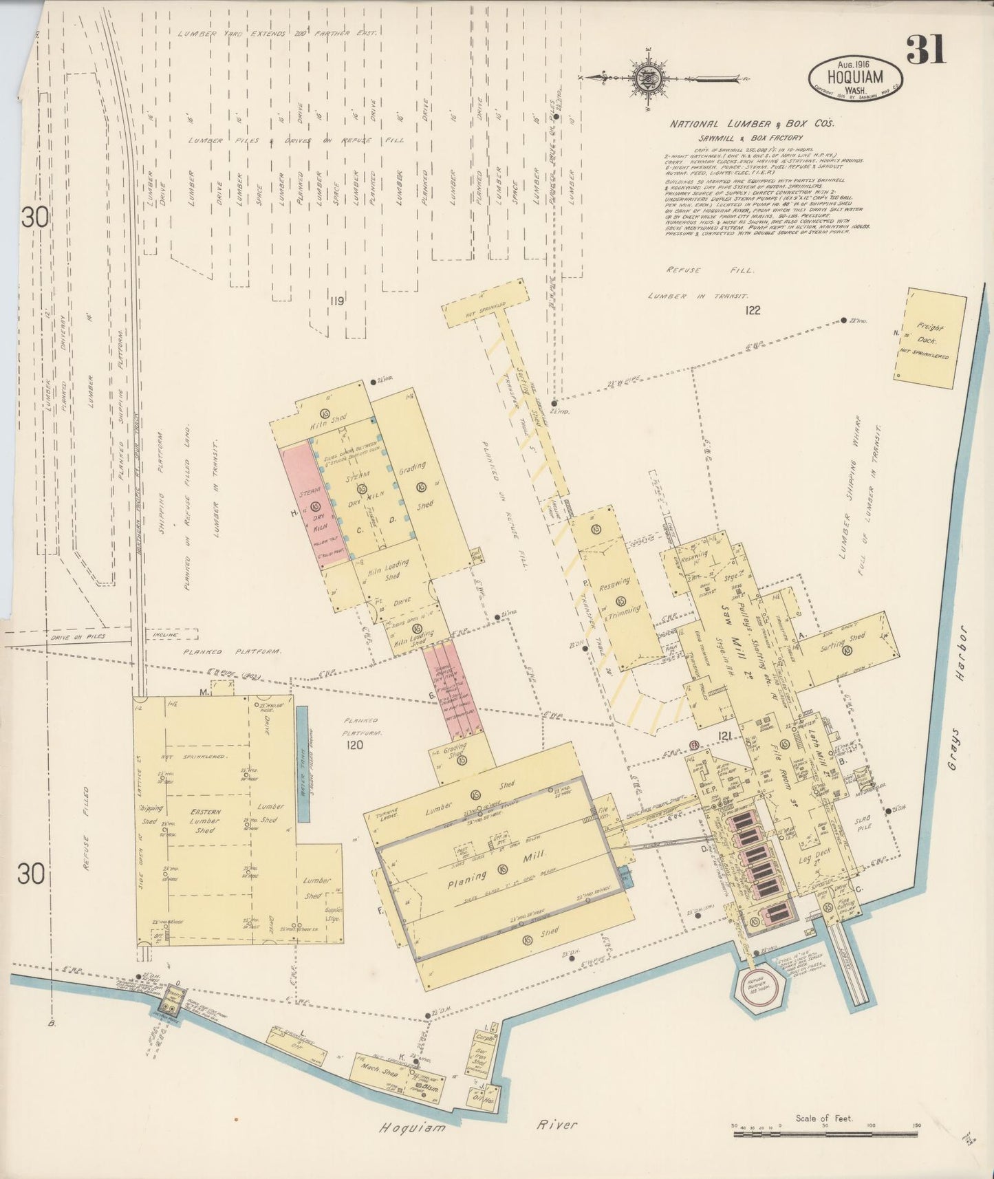 Sanborn Fire Insurance Map from Hoquiam, Grays Harbor County, Washington (1916), Sheet #0031 - Historic Sanborn Fire Insurance Map Print, vintage old map wall art, antique decor, genealogy gift, Washington Washington map