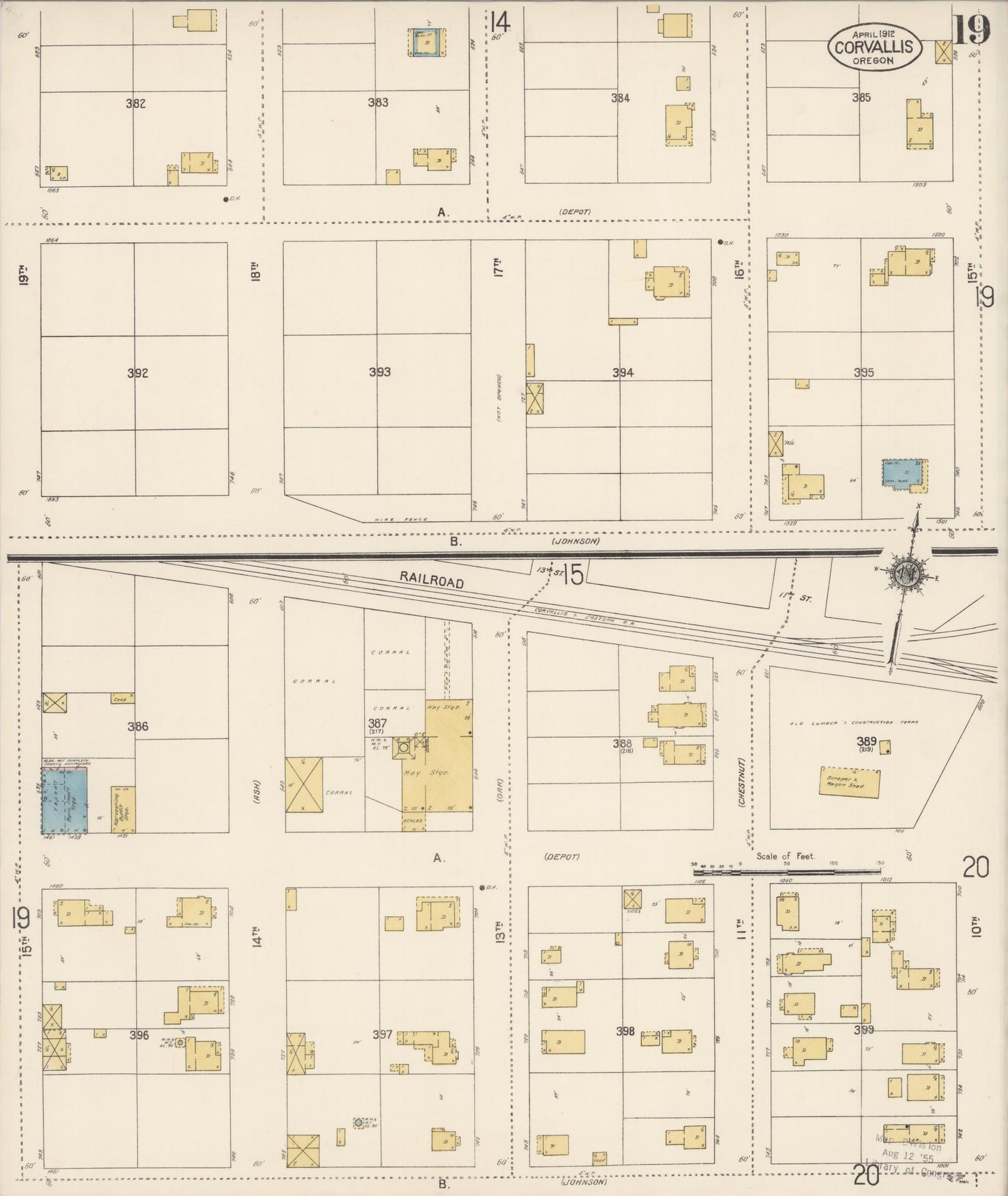 Sanborn Fire Insurance Map from Corvallis, Benton County, Oregon (1912), Sheet #0019 - Historic Sanborn Fire Insurance Map Print, vintage old map wall art, antique decor, genealogy gift, Oregon Oregon map