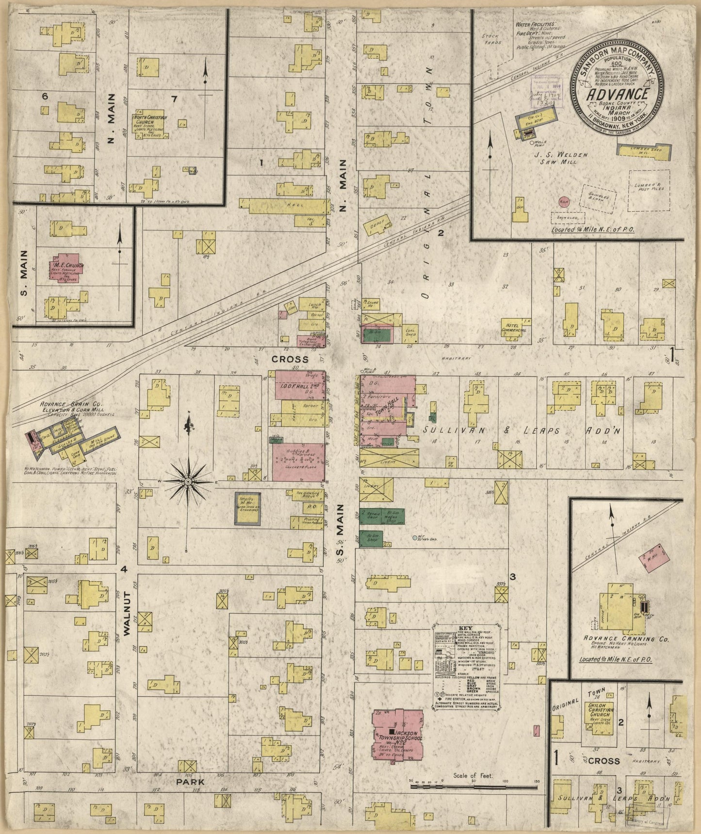 Sanborn Fire Insurance Map from Advance, Boone County, Indiana (1909), Sheet #0001 - Historic Sanborn Fire Insurance Map Print, vintage old map wall art, antique decor, genealogy gift, Indiana Indiana map