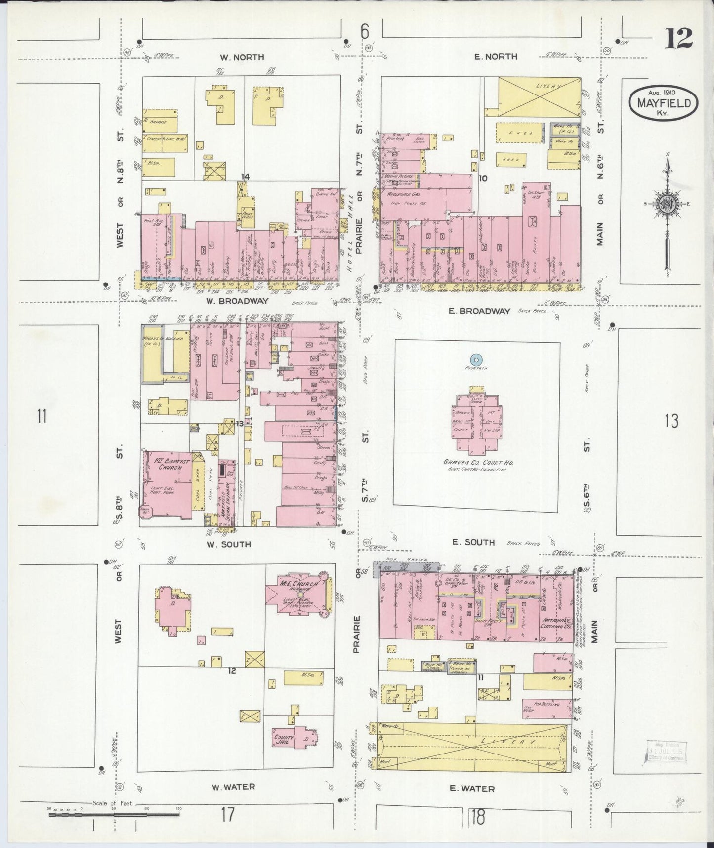 Sanborn Fire Insurance Map from Mayfield, Graves County, Kentucky (1910), Sheet #0012 - Historic Sanborn Fire Insurance Map Print, vintage old map wall art, antique decor, genealogy gift, Kentucky Kentucky map