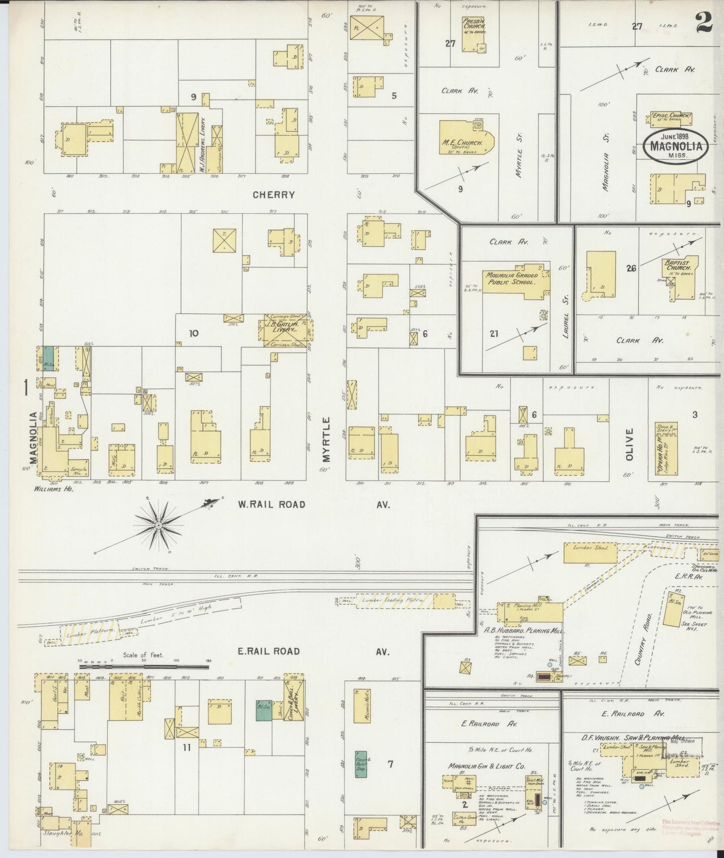 Sanborn Fire Insurance Map from Magnolia, Pike County, Mississippi (1898), Sheet #0002 - Historic Sanborn Fire Insurance Map Print, vintage old map wall art, antique decor, genealogy gift, Mississippi Mississippi map