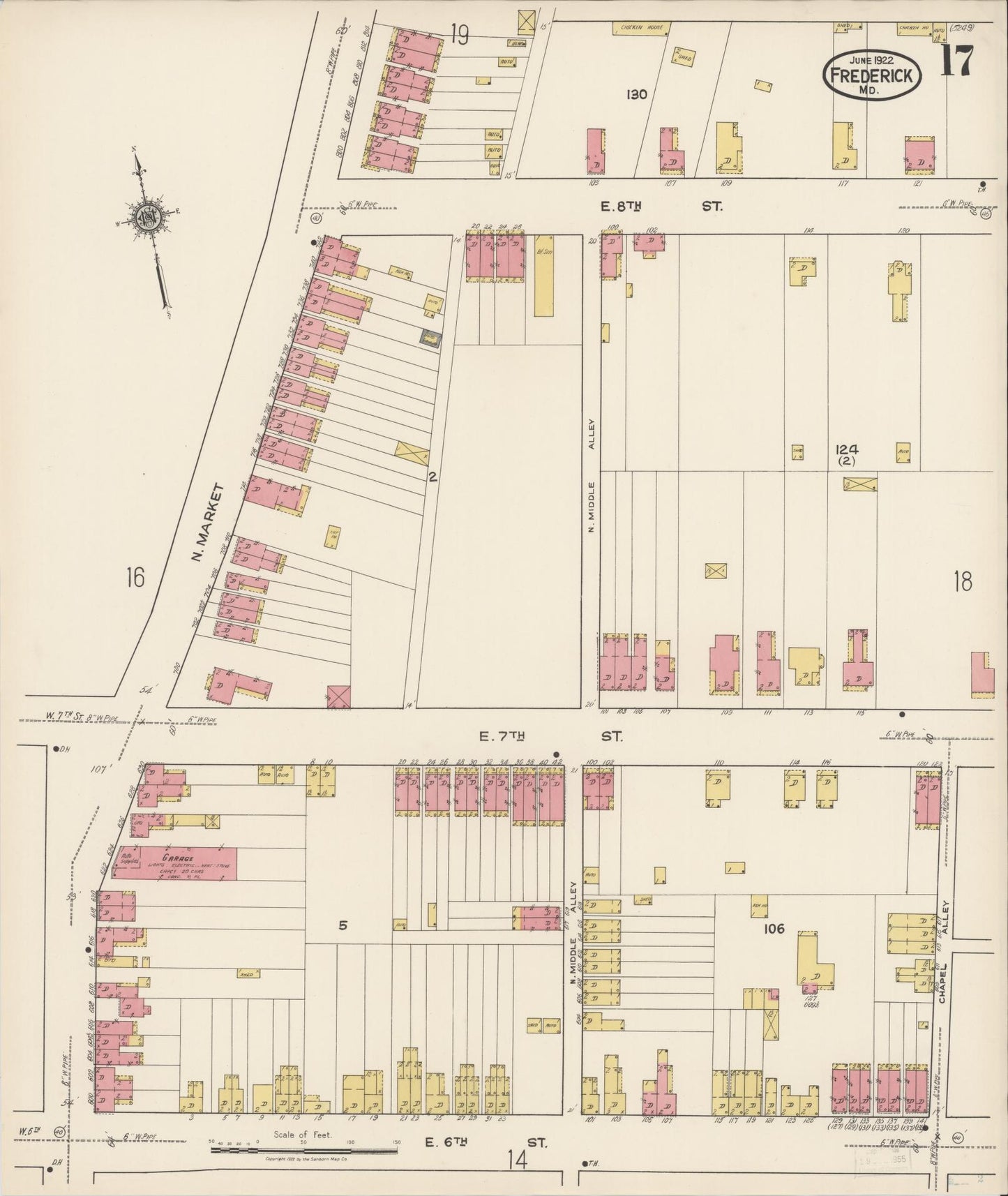 Sanborn Fire Insurance Map from Frederick, Frederick County, Maryland (1922), Sheet #0017 - Historic Sanborn Fire Insurance Map Print, vintage old map wall art