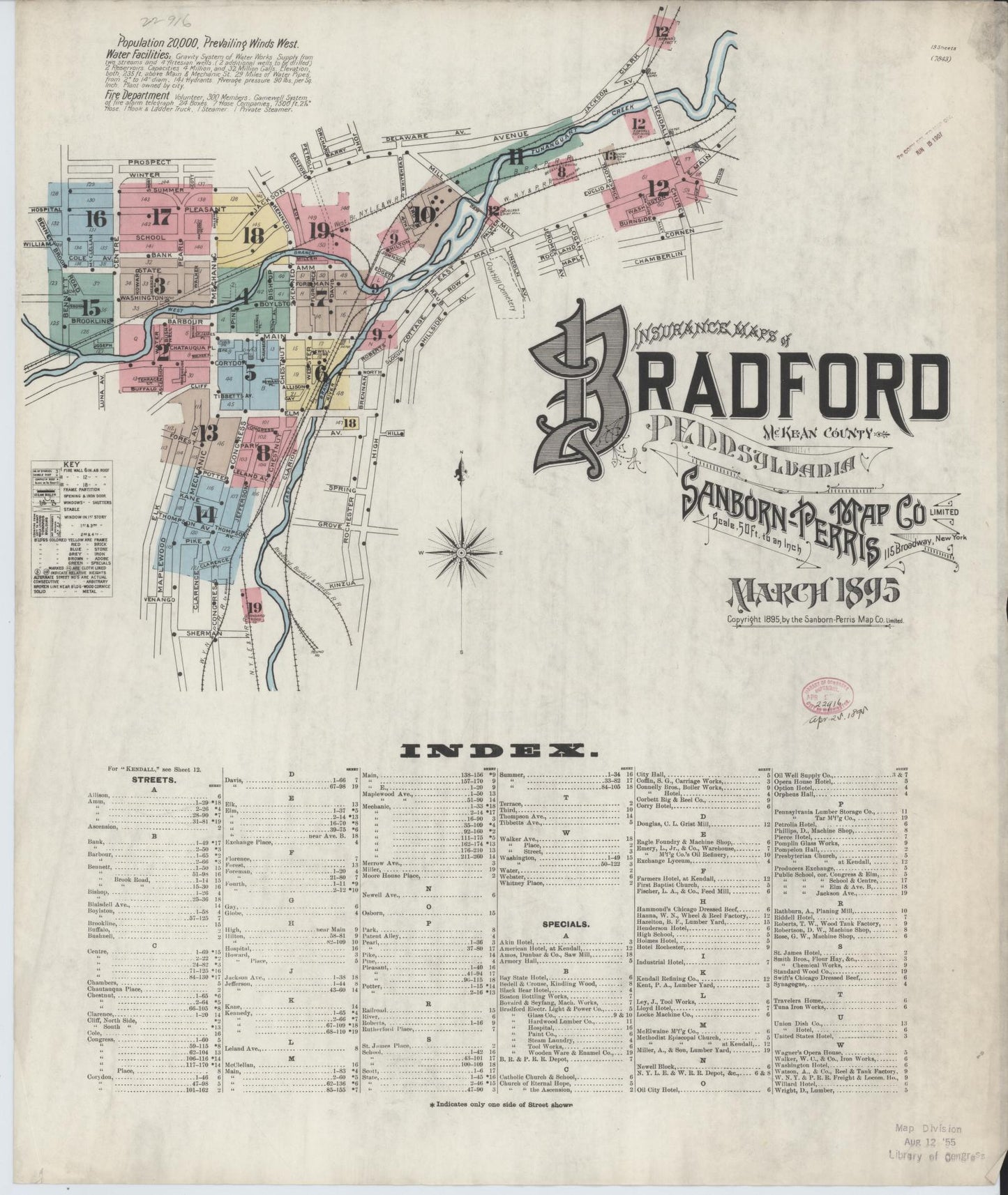 Sanborn Fire Insurance Map from Bradford, McKean County, Pennsylvania (1895), Sheet #0001 - Historic Sanborn Fire Insurance Map Print, vintage old map wall art, antique decor, genealogy gift, Pennsylvania Pennsylvania map