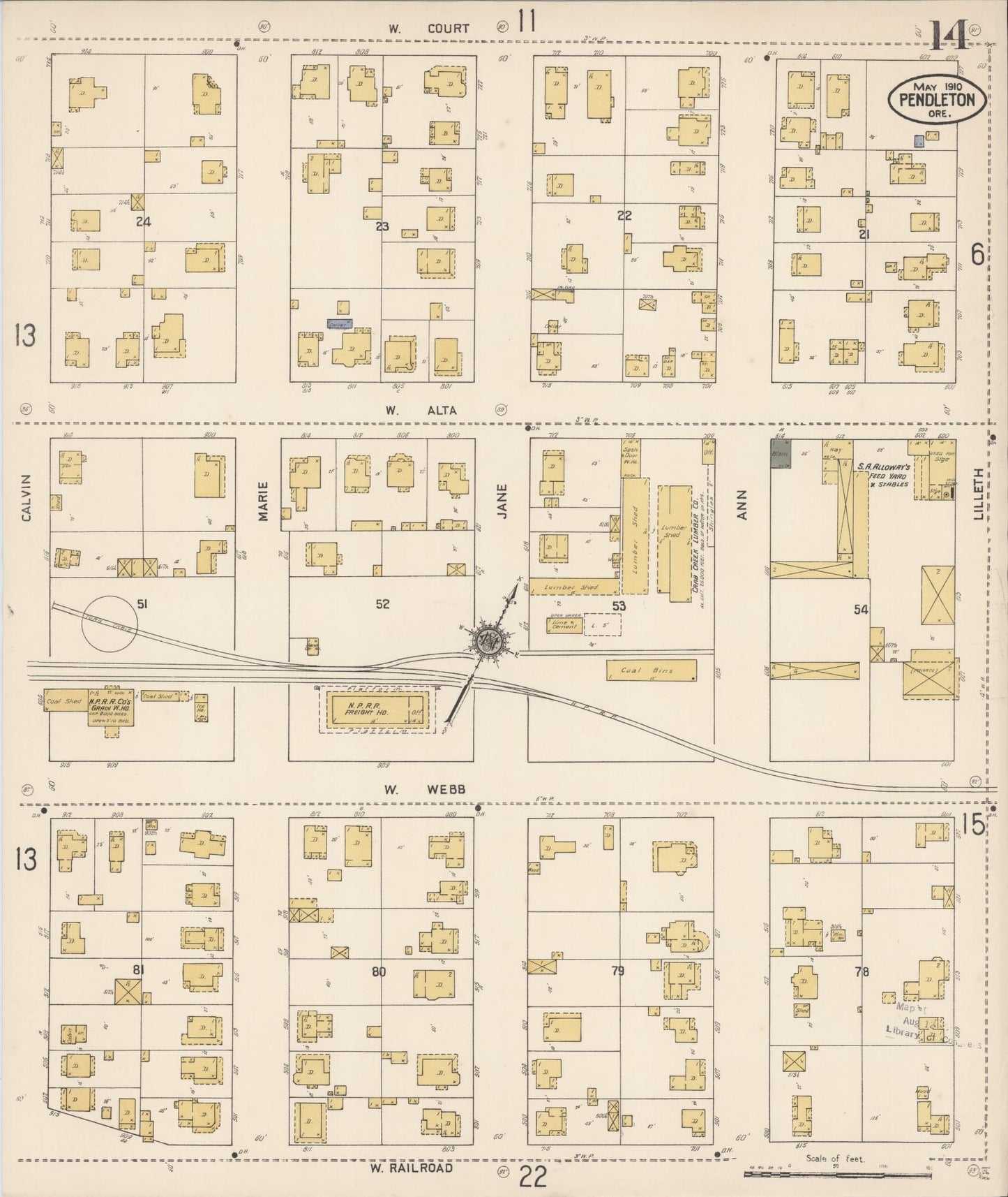 Sanborn Fire Insurance Map from Pendleton, Umatilla County, Oregon (1910), Sheet #0014 - Historic Sanborn Fire Insurance Map Print, vintage old map wall art, antique decor, genealogy gift, Oregon Oregon map