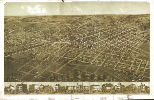 Adrian, Michigan 1866. (1866) – Historic Bird’s-Eye View Panorama Print