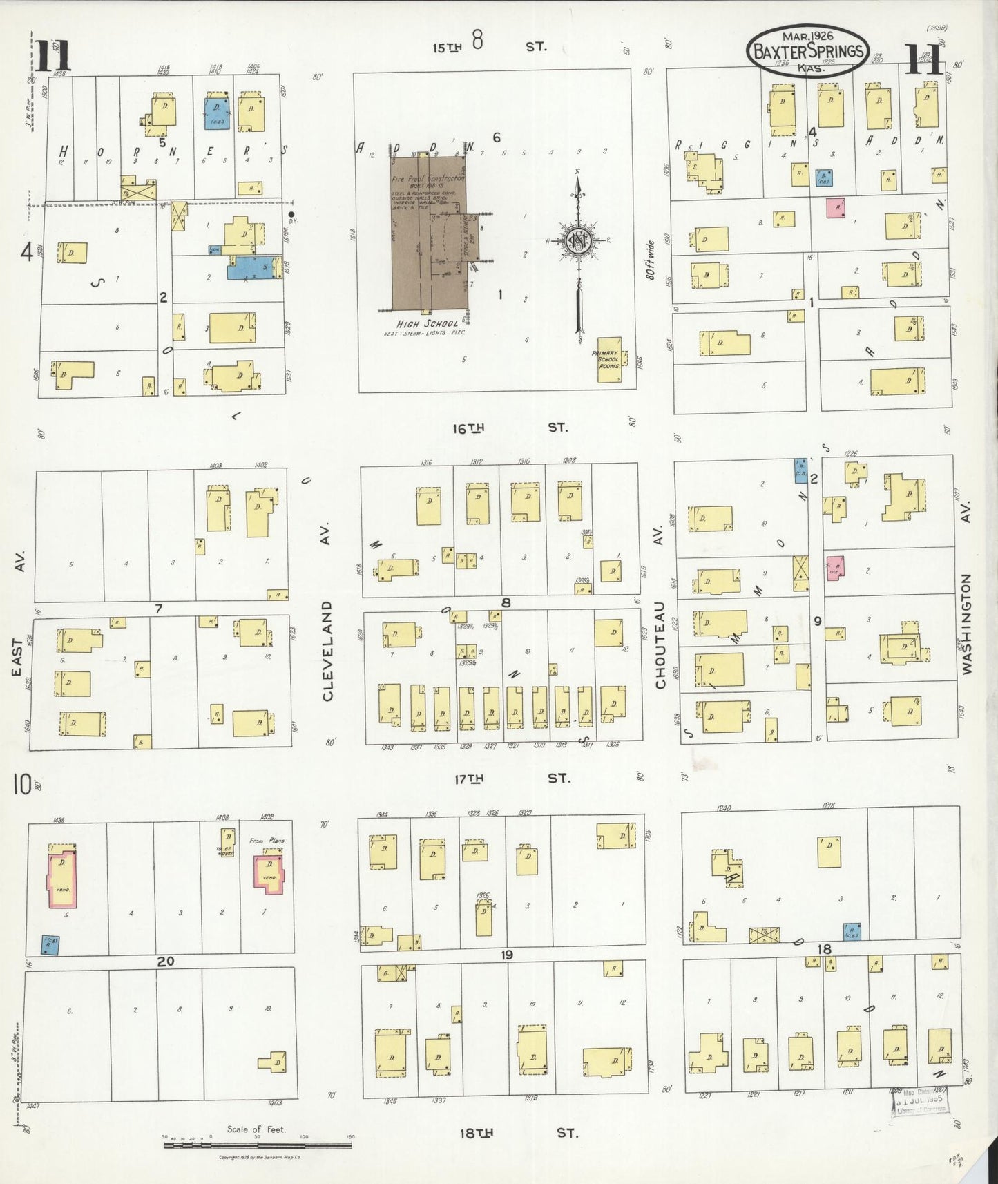 Sanborn Fire Insurance Map from Baxter Springs, Cherokee County, Kansas (1926), Sheet #0011 - Historic Sanborn Fire Insurance Map Print, vintage old map wall art, antique decor, genealogy gift, Kansas Kansas map