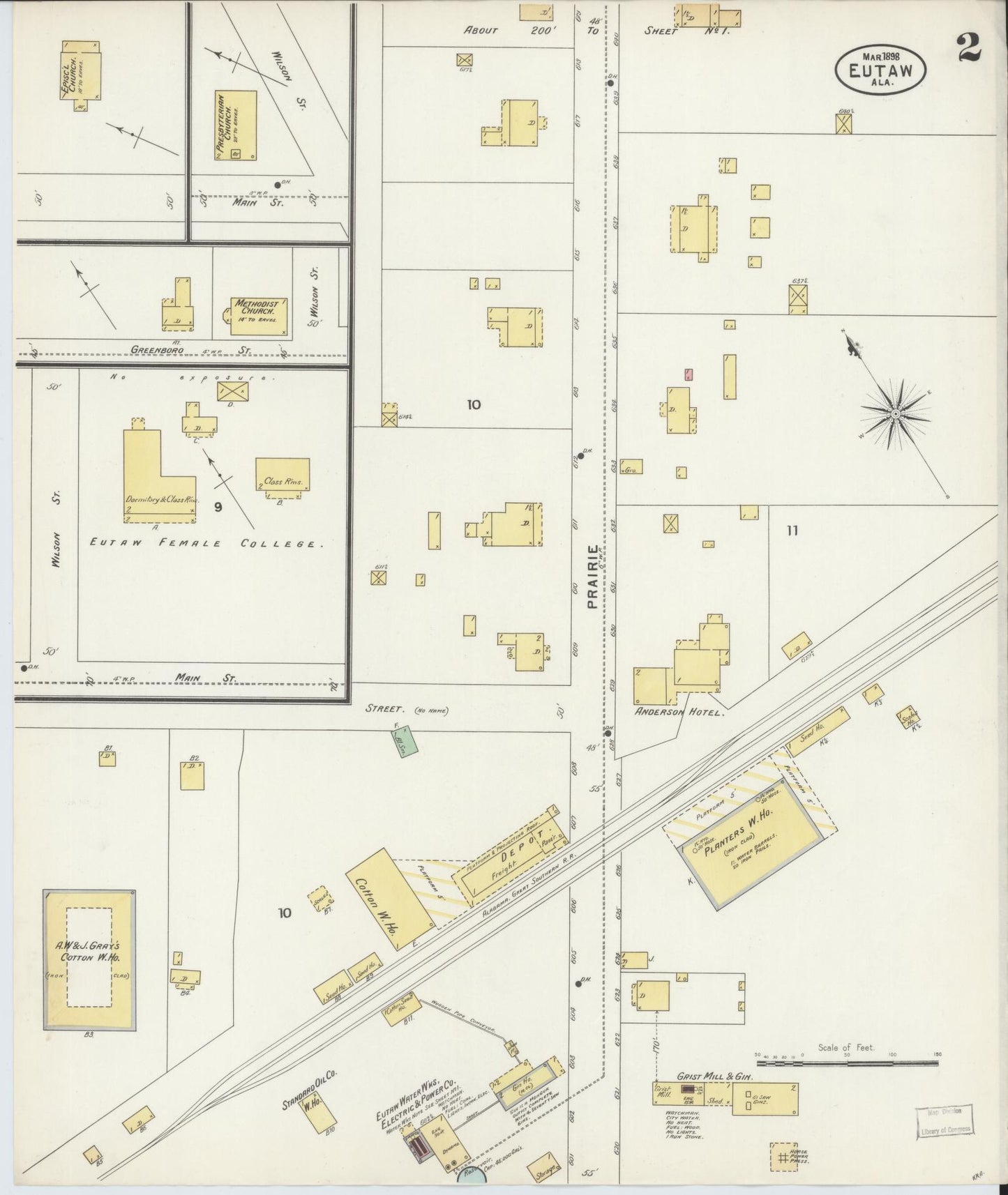 Sanborn Fire Insurance Map from Eutaw, Greene County, Alabama (1898), Sheet #0002 - Complete Map Set gallery image, historic Sanborn map, vintage wall art, Alabama Alabama
