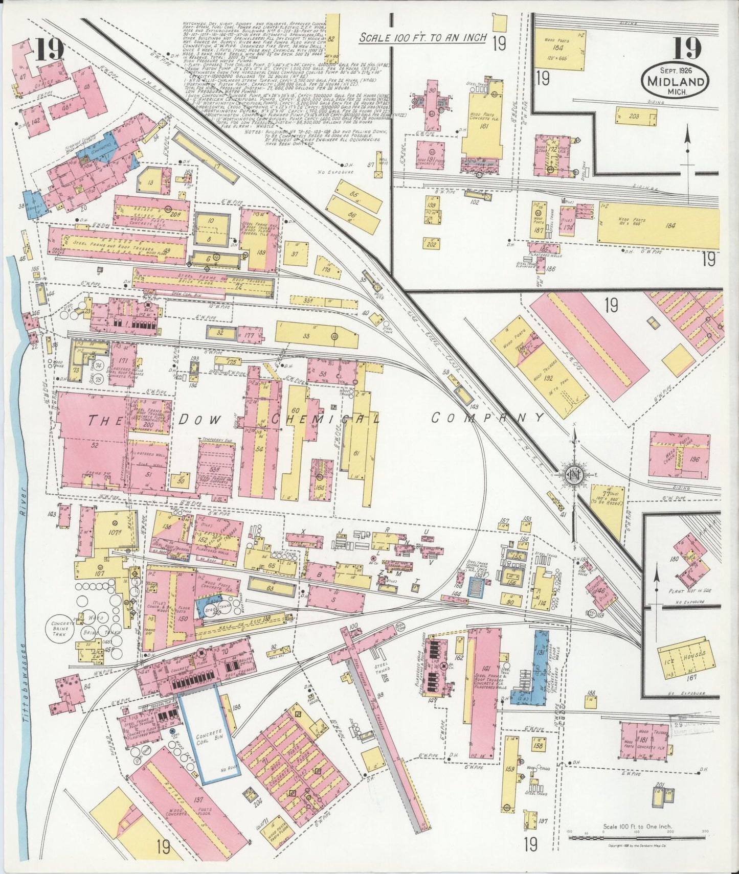 Sanborn Fire Insurance Map from Midland, Midland County, Michigan (1926), Sheet #0019 - Complete Map Set gallery image, historic Sanborn map, vintage wall art, Michigan Michigan