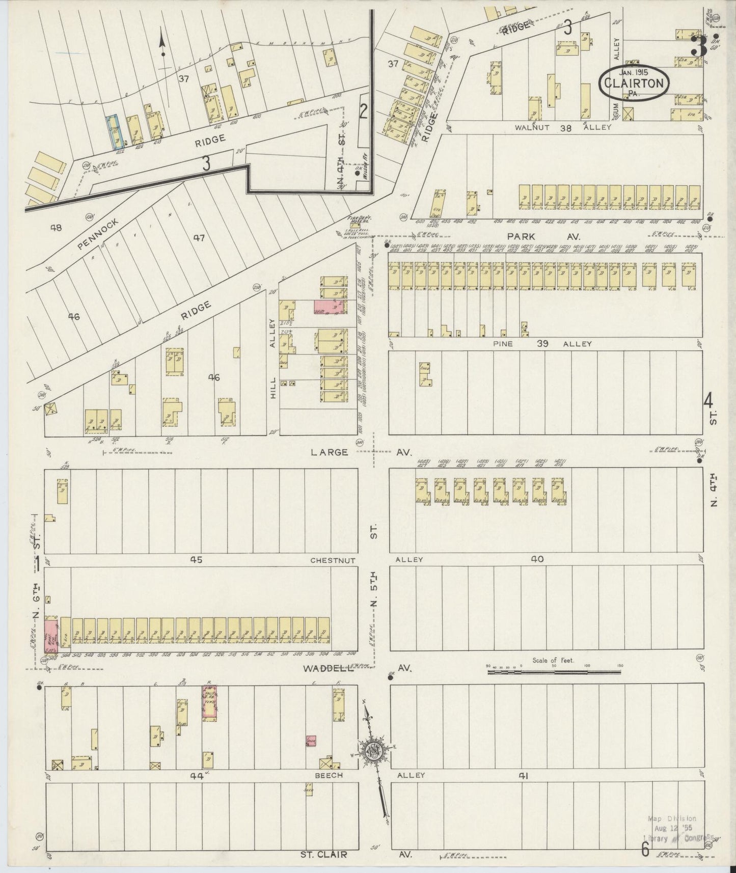 Sanborn Fire Insurance Map from Clairton, Allegheny County, Pennsylvania (1915), Sheet #0003 - Historic Sanborn Fire Insurance Map Print, vintage old map wall art, antique decor, genealogy gift, Pennsylvania Pennsylvania map