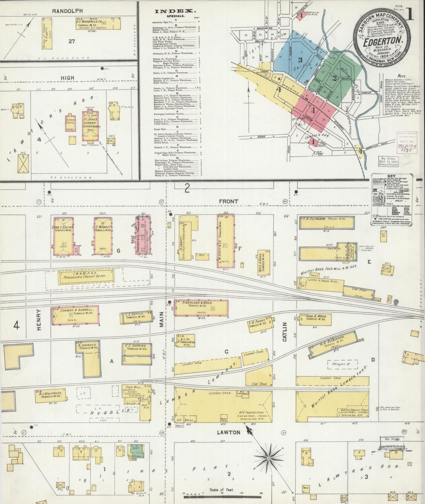 Sanborn Fire Insurance Map from Edgerton, Rock County, Wisconsin (1904), Sheet #0001 - Historic Sanborn Fire Insurance Map Print, vintage old map wall art, antique decor, genealogy gift, Wisconsin Wisconsin map
