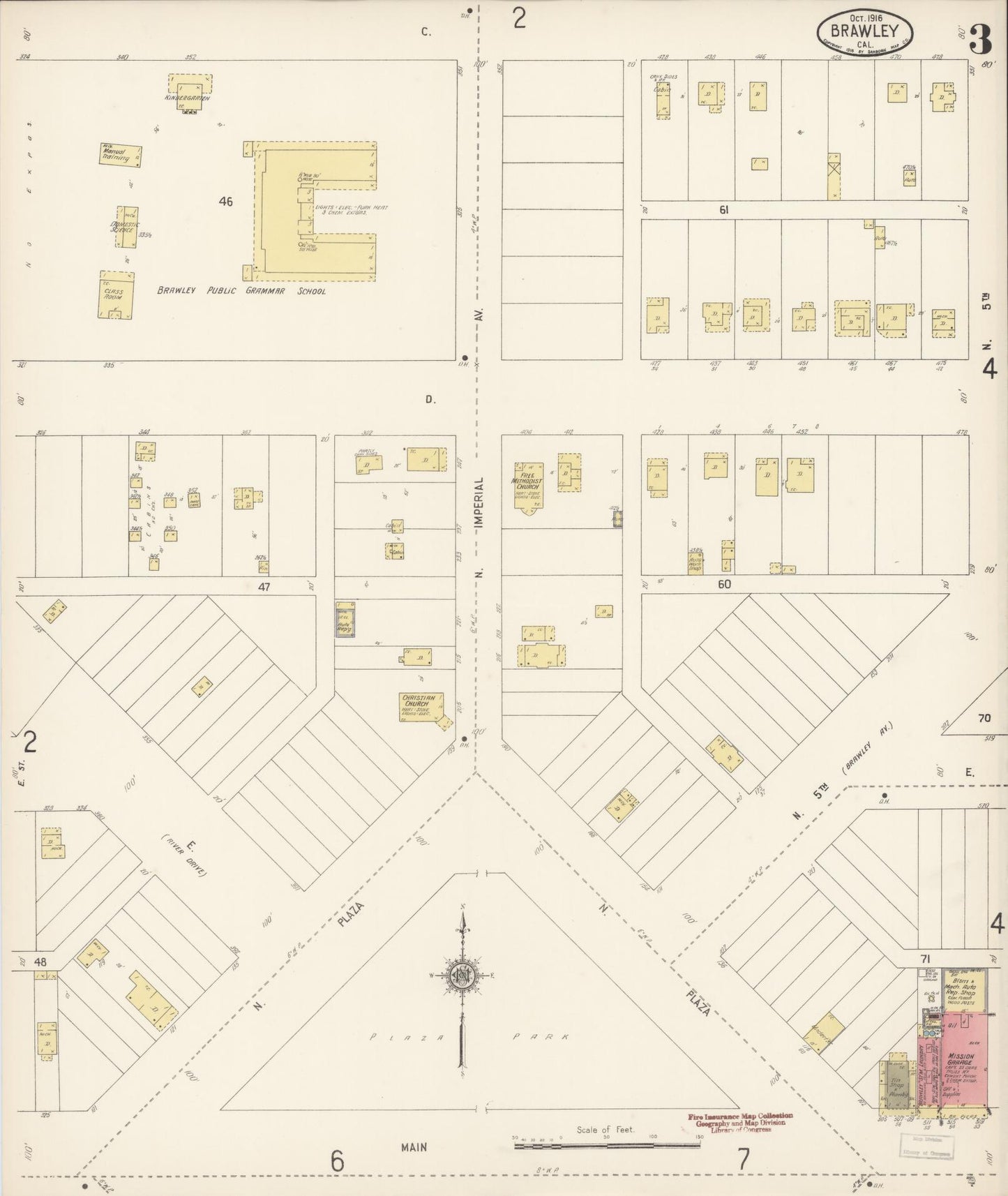 Sanborn Fire Insurance Map from Brawley, Imperial County, California (1916), Sheet #0003 - Historic Sanborn Fire Insurance Map Print, vintage old map wall art, antique decor, genealogy gift, California California map