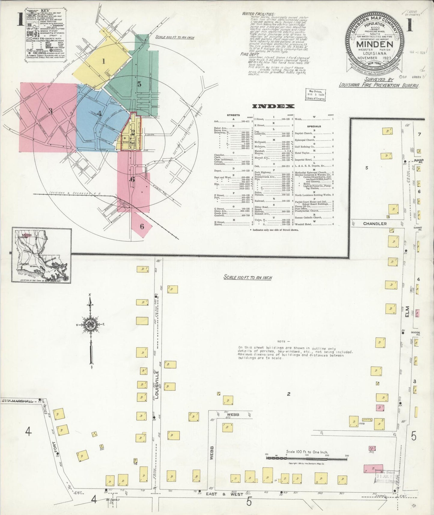 Sanborn Fire Insurance Map from Minden, Webster Parish, Louisiana. (1923) – Historic Sanborn Fire Insurance Map Print