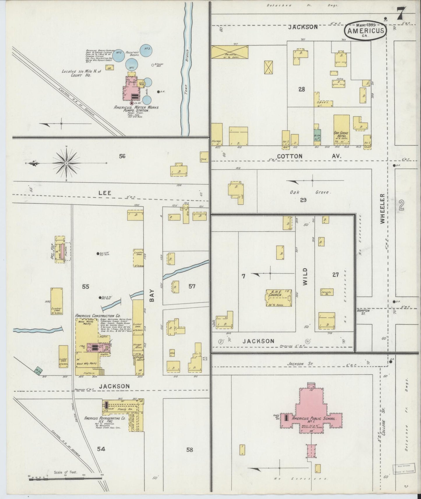 Sanborn Fire Insurance Map from Americus, Sumter County, Georgia (1895), Sheet #0007 - Historic Sanborn Fire Insurance Map Print, vintage old map wall art, antique decor, genealogy gift, Georgia Georgia map