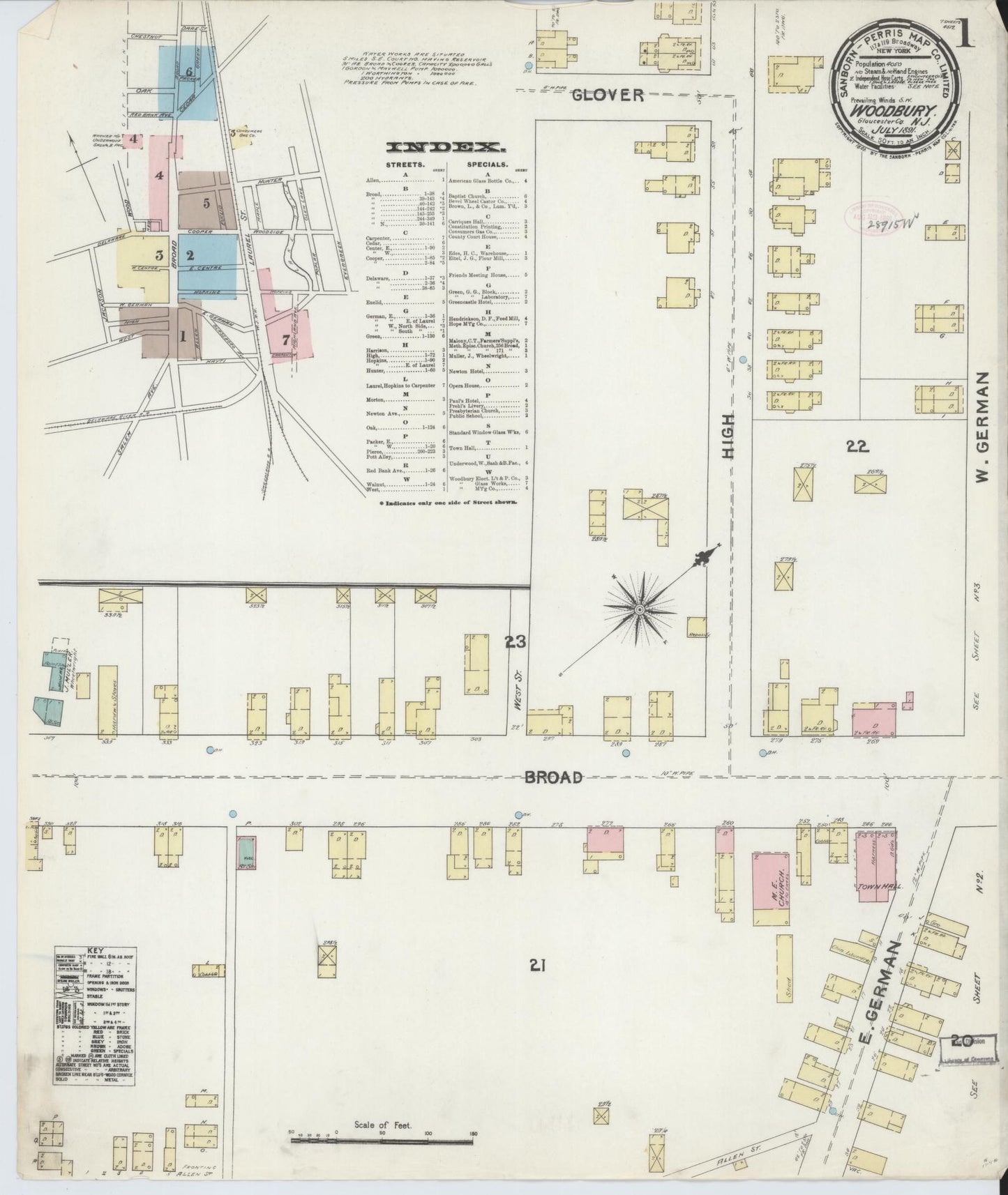 Sanborn Fire Insurance Map from Woodbury, Gloucester County, New Jersey. (1891) – Historic Sanborn Fire Insurance Map Print