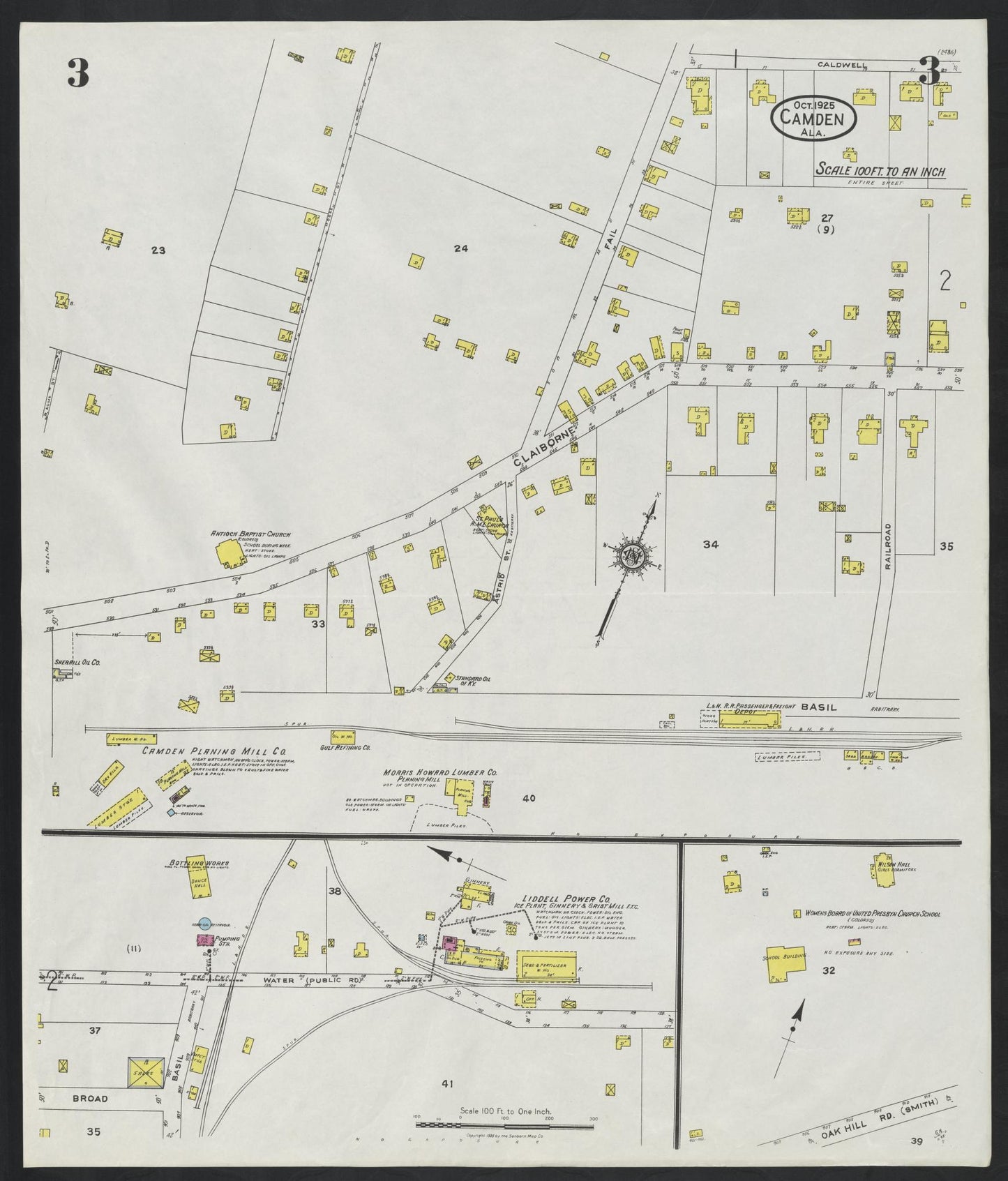Sanborn Fire Insurance Map from Camden, Wilcox County, Alabama (1925), Sheet #0003 - Complete Map Set gallery image, historic Sanborn map, vintage wall art, Alabama Alabama