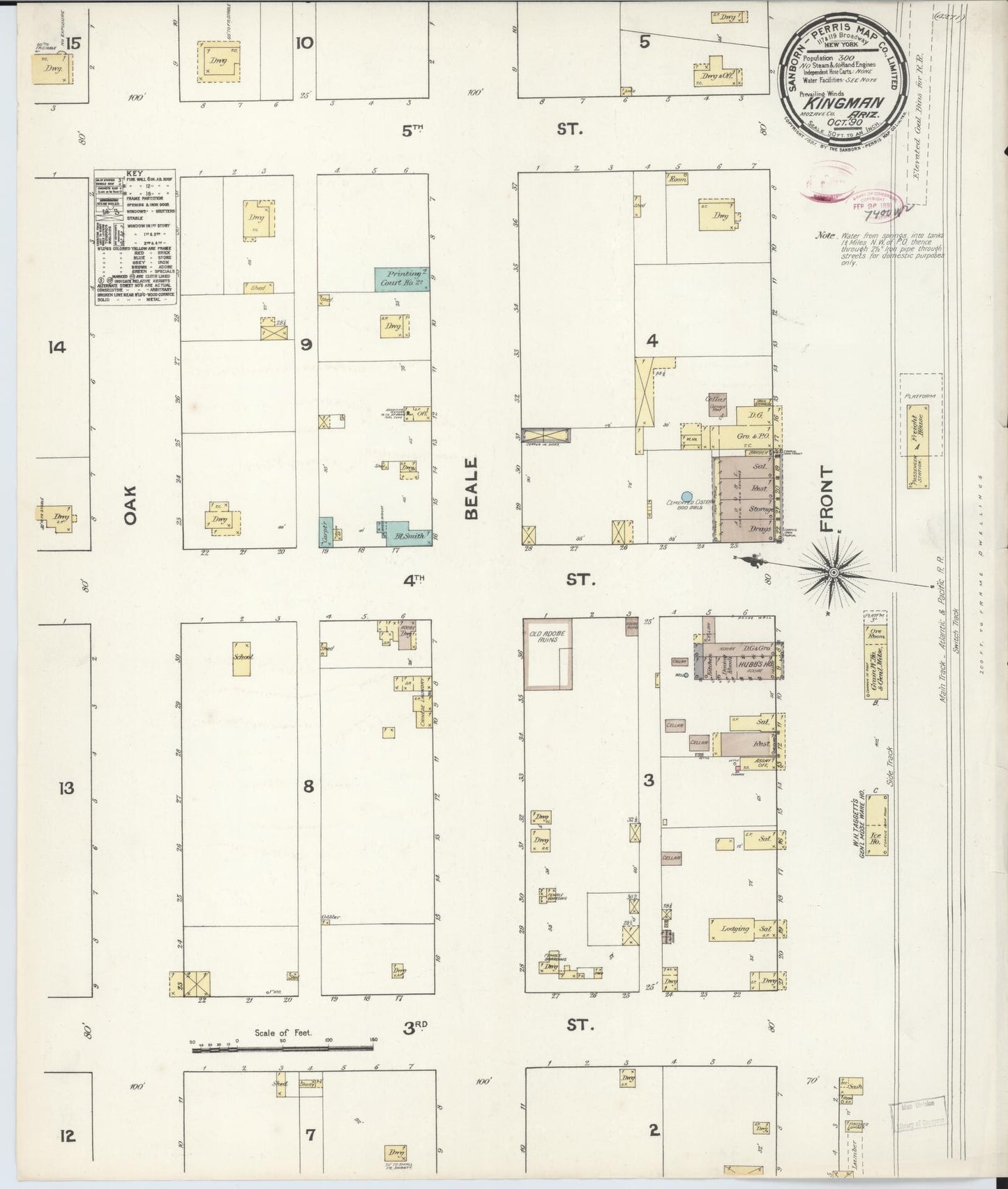 Sanborn Fire Insurance Map from Kingman, Mohave County, Arizona (1890), Sheet #0001 - Historic Sanborn Fire Insurance Map Print, vintage old map wall art, antique decor, genealogy gift, Arizona Arizona map