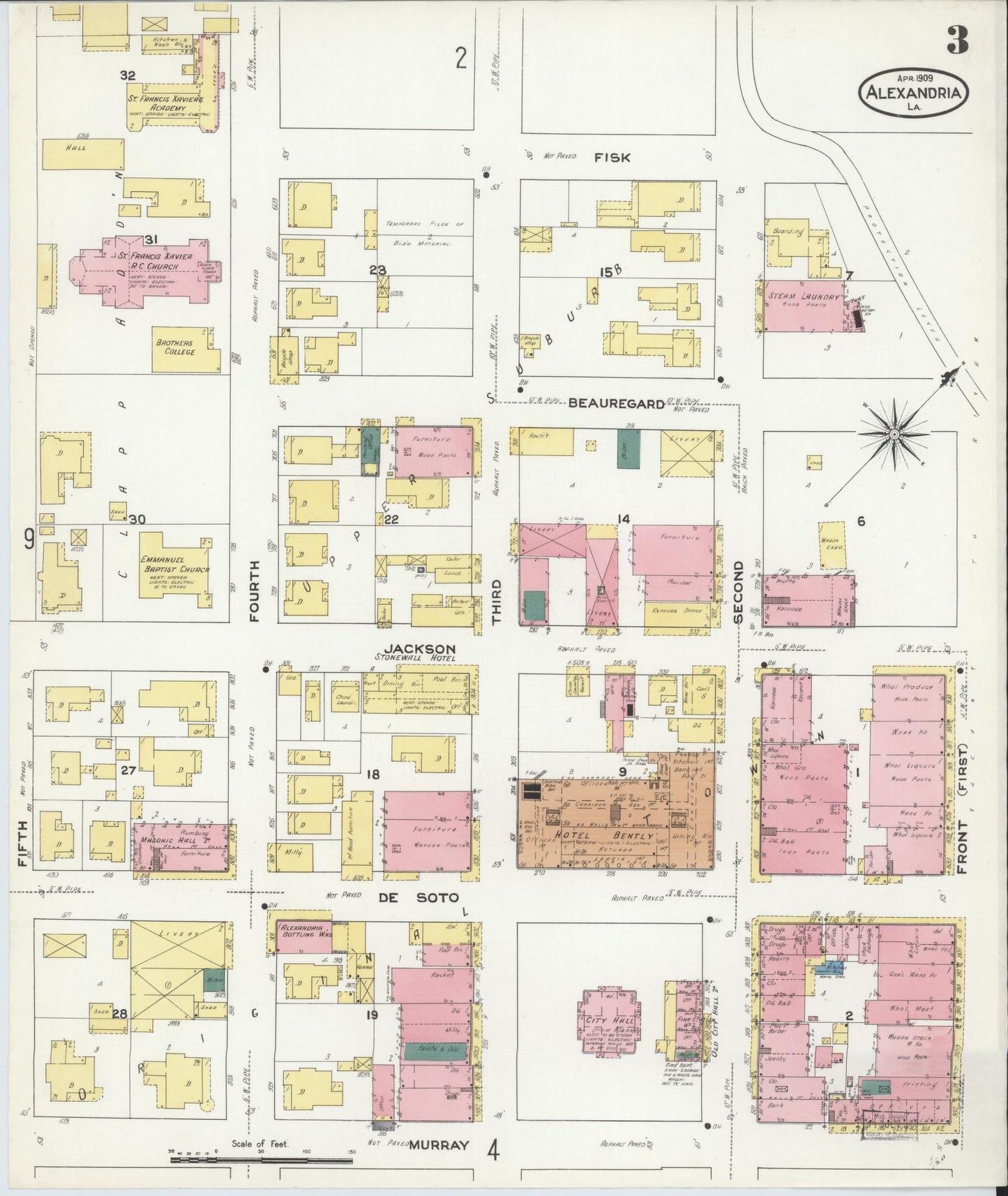 Sanborn Fire Insurance Map from Alexandria, Rapides Parish, Louisiana (1909), Sheet #0003 - Historic Sanborn Fire Insurance Map Print, vintage old map wall art, antique decor, genealogy gift, Louisiana Louisiana map