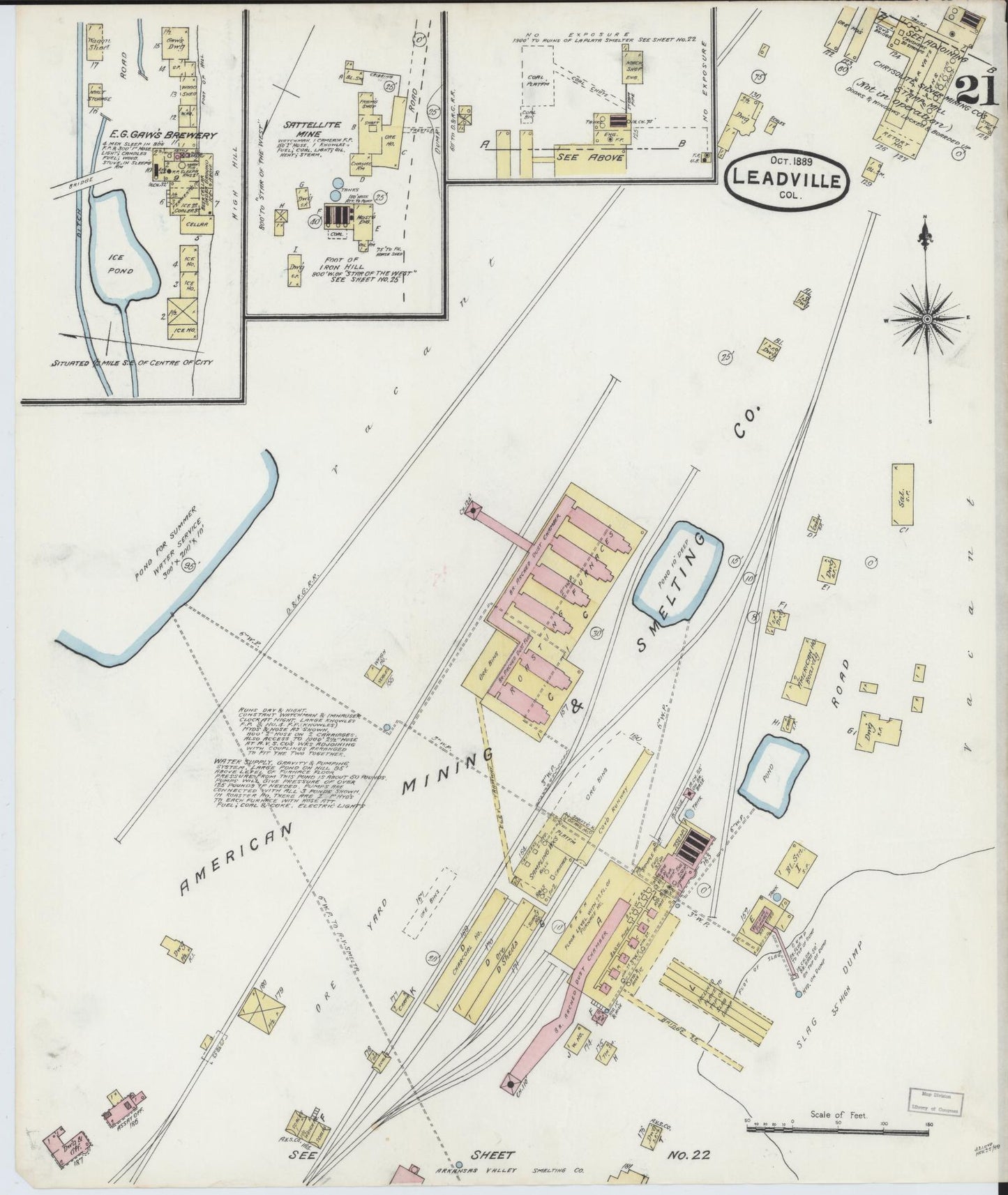 Sanborn Fire Insurance Map from Leadville, Lake County, Colorado (1889), Sheet #0021 - Historic Sanborn Fire Insurance Map Print, vintage old map wall art, antique decor, genealogy gift, Colorado Colorado map