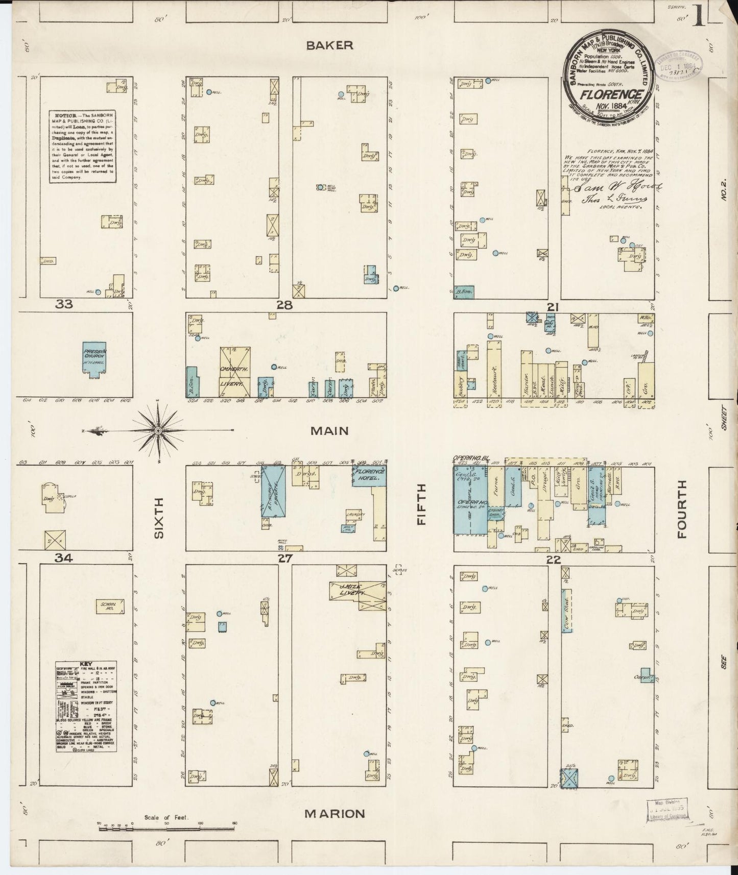 Sanborn Fire Insurance Map from Florence, Marion County, Kansas (1884), Sheet #0001 - Historic Sanborn Fire Insurance Map Print, vintage old map wall art, antique decor, genealogy gift, Kansas Kansas map