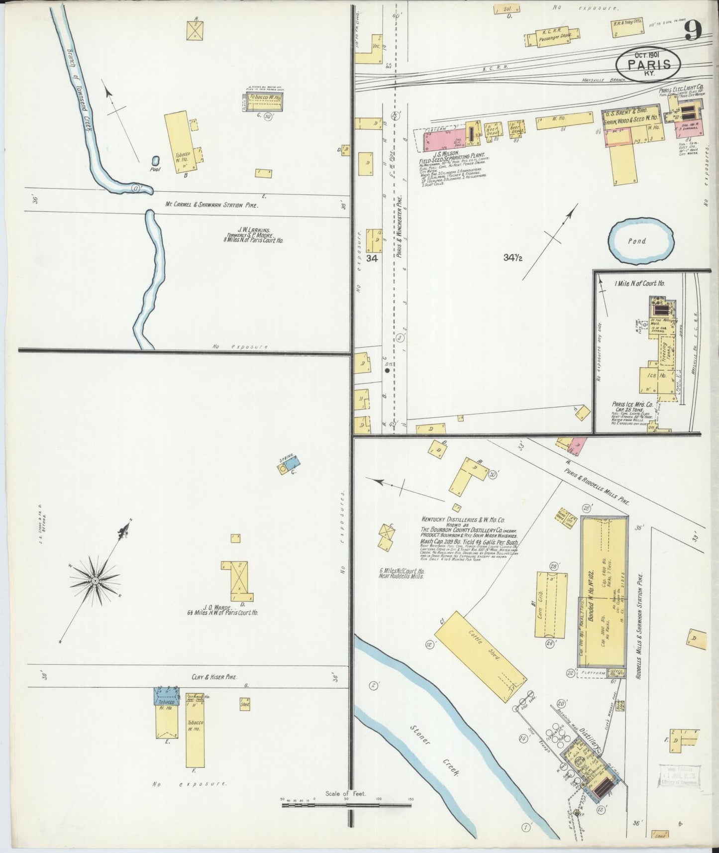 Sanborn Fire Insurance Map from Paris, Bourbon County, Kentucky (1901), Sheet #0009 - Historic Sanborn Fire Insurance Map Print, vintage old map wall art, antique decor, genealogy gift, Kentucky Kentucky map