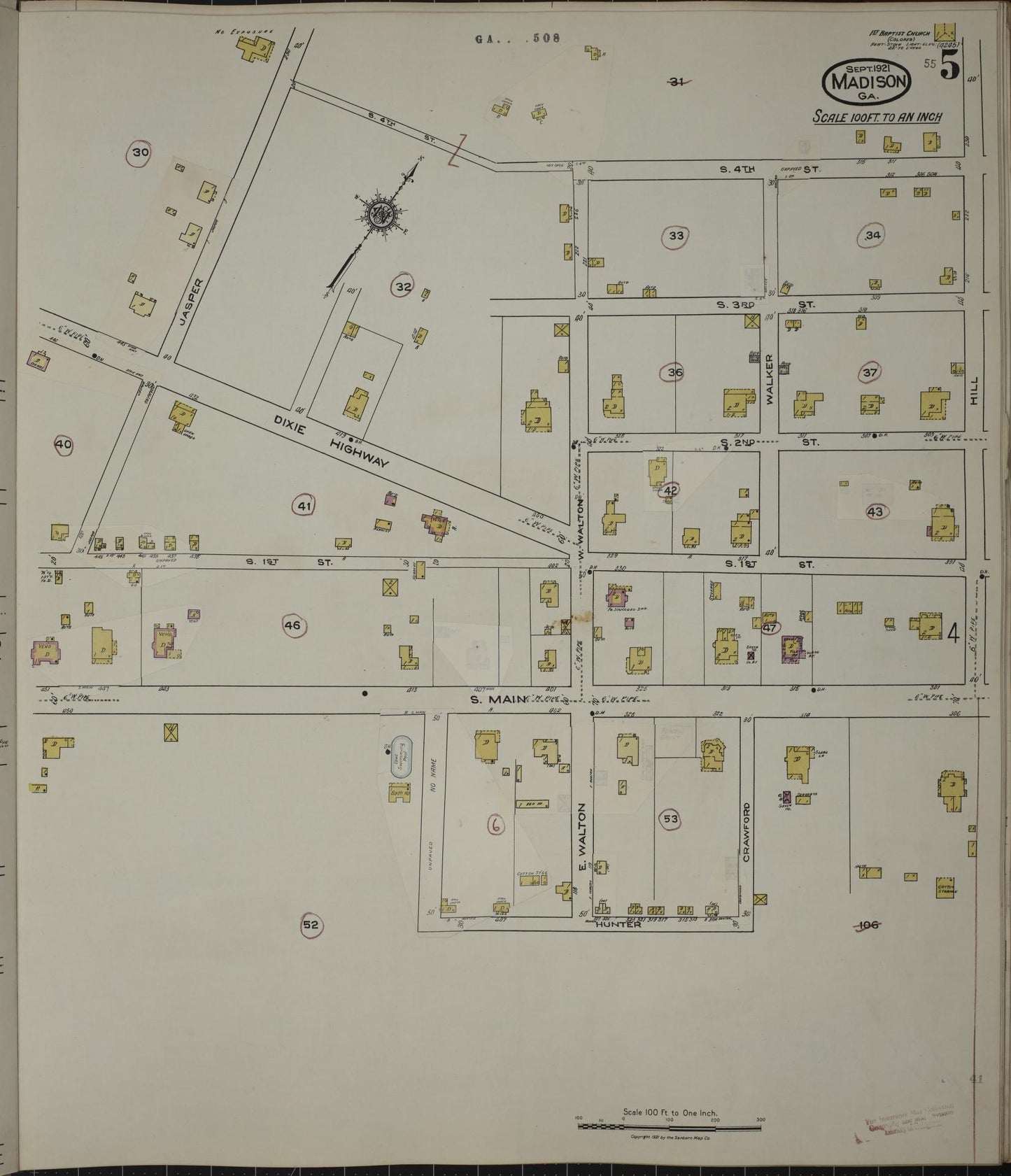 Sanborn Fire Insurance Map from Madison, Morgan County, Georgia (1941), Sheet #0005 - Historic Sanborn Fire Insurance Map Print, vintage old map wall art, antique decor, genealogy gift, Georgia Georgia map
