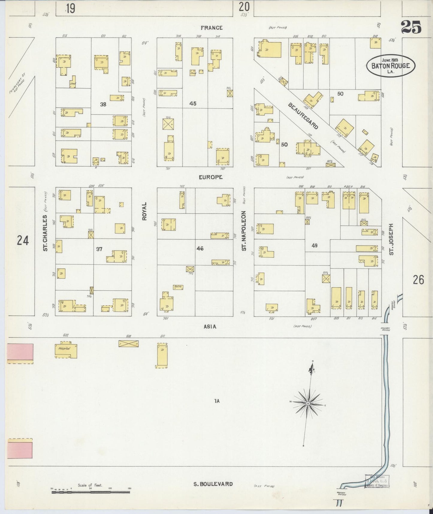 Sanborn Fire Insurance Map from Baton Rouge, East Baton Rouge Parish, Louisiana (1903), Sheet #0025 - Historic Sanborn Fire Insurance Map Print, vintage old map wall art, antique decor, genealogy gift, Louisiana Louisiana map