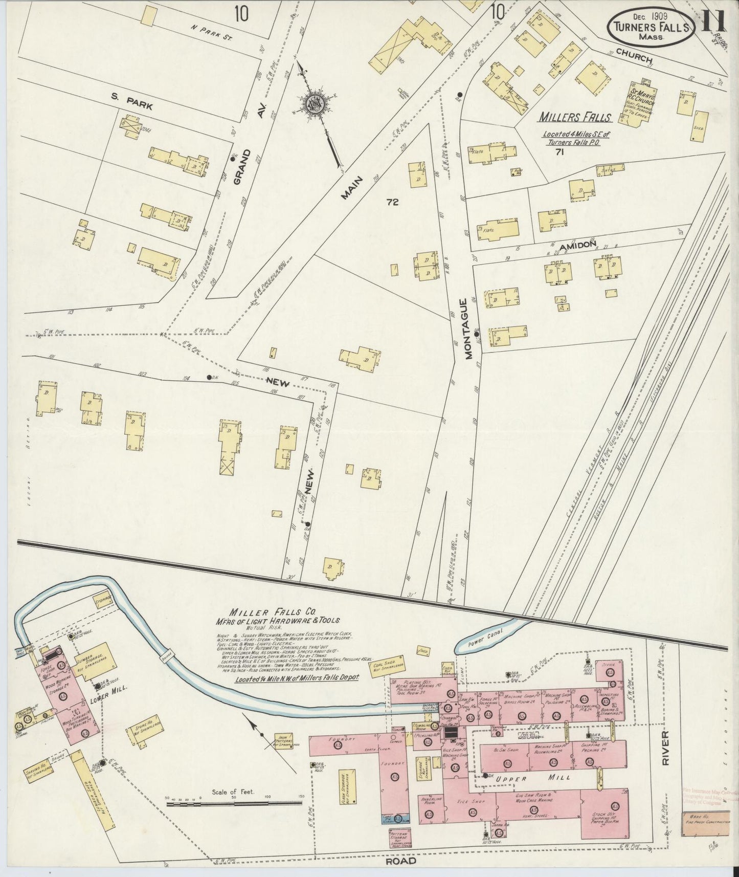 Sanborn Fire Insurance Map from Turners Falls, Franklin County, Massachusetts (1909), Sheet #0011 - Historic Sanborn Fire Insurance Map Print, vintage old map wall art, antique decor, genealogy gift, Massachusetts Massachusetts map