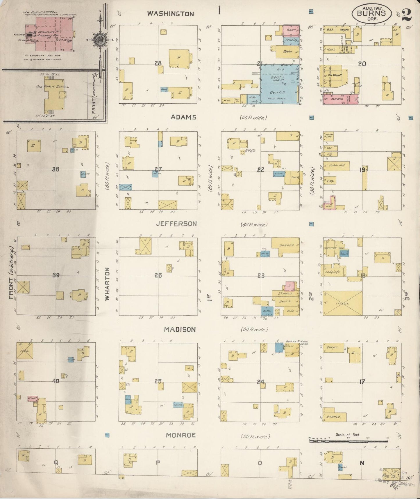 Sanborn Fire Insurance Map from Burns, Harney County, Oregon (1912), Sheet #0002 - Historic Sanborn Fire Insurance Map Print, vintage old map wall art, antique decor, genealogy gift, Oregon Oregon map