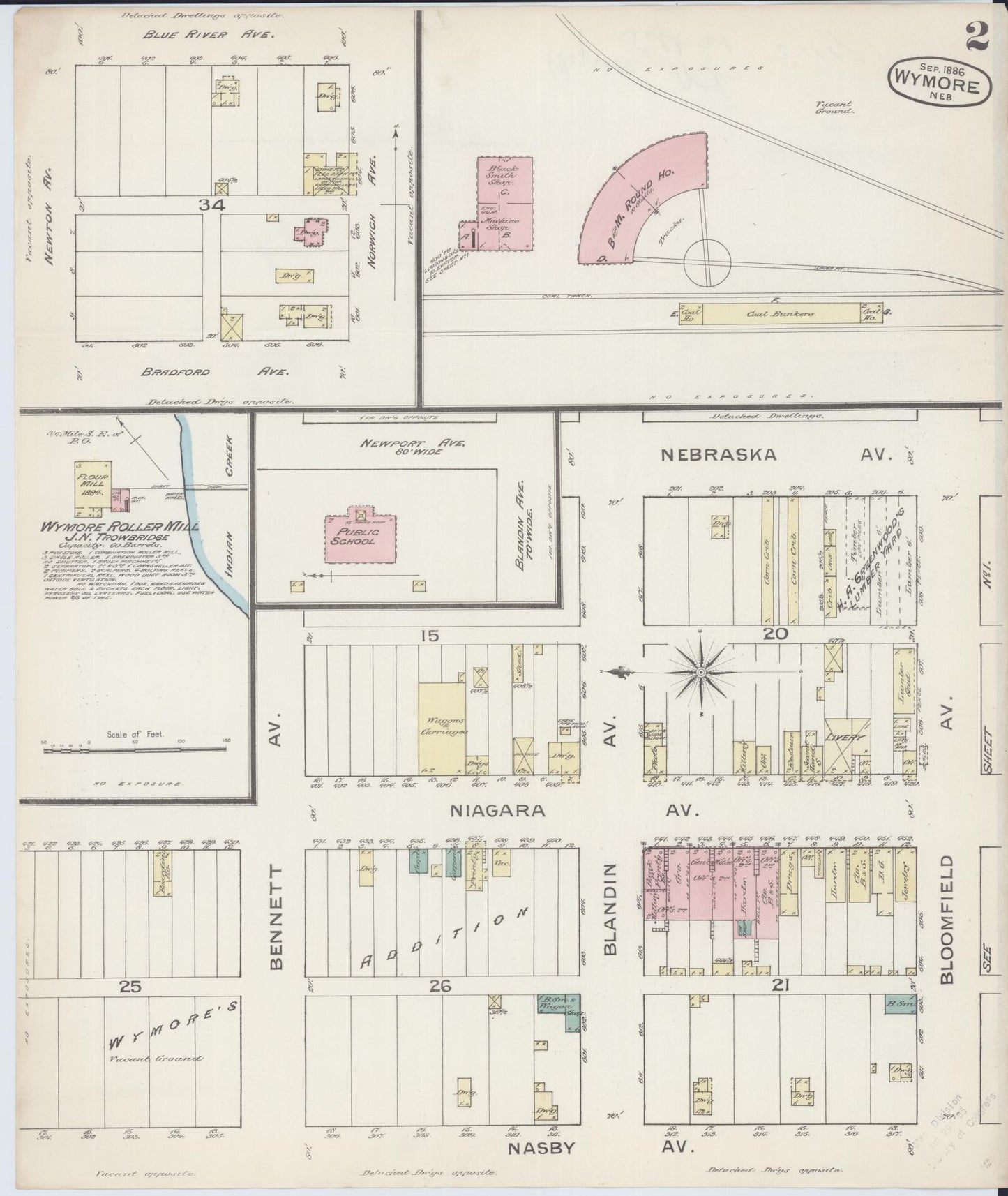 Sanborn Fire Insurance Map from Wymore, Gage County, Nebraska (1886), Sheet #0002 - Complete Map Set gallery image, historic Sanborn map, vintage wall art, Nebraska Nebraska