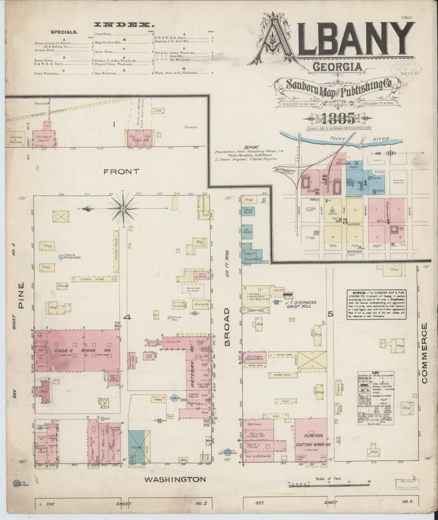 Sanborn Fire Insurance Map from Albany, Dougherty County, Georgia (1885), Sheet #0001 - Historic Sanborn Fire Insurance Map Print, vintage old map wall art, antique decor, genealogy gift, Georgia Georgia map