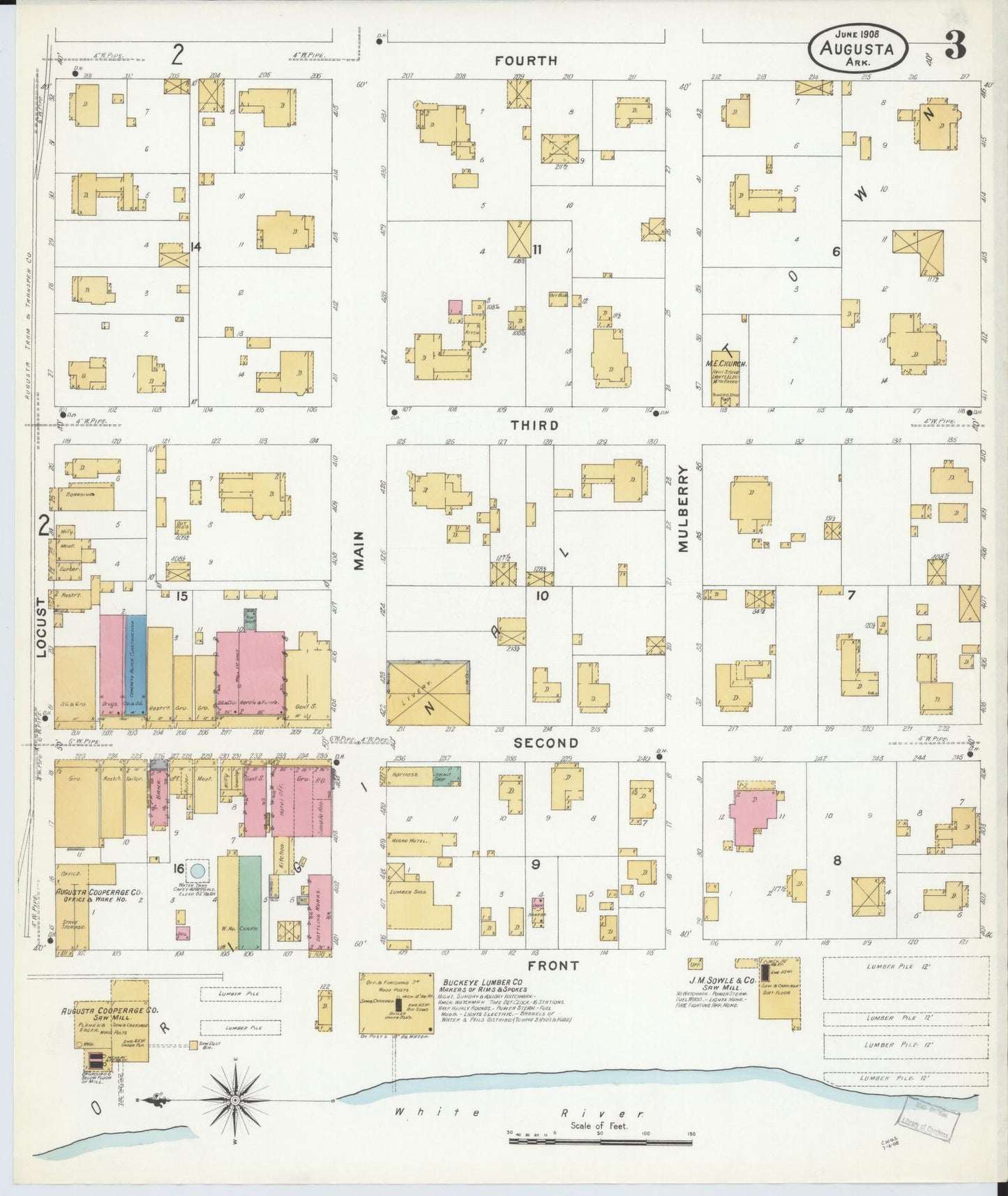 Sanborn Fire Insurance Map from Augusta, Woodruff County, Arkansas (1908), Sheet #0003 - Historic Sanborn Fire Insurance Map Print, vintage old map wall art, antique decor, genealogy gift, Arkansas Arkansas map