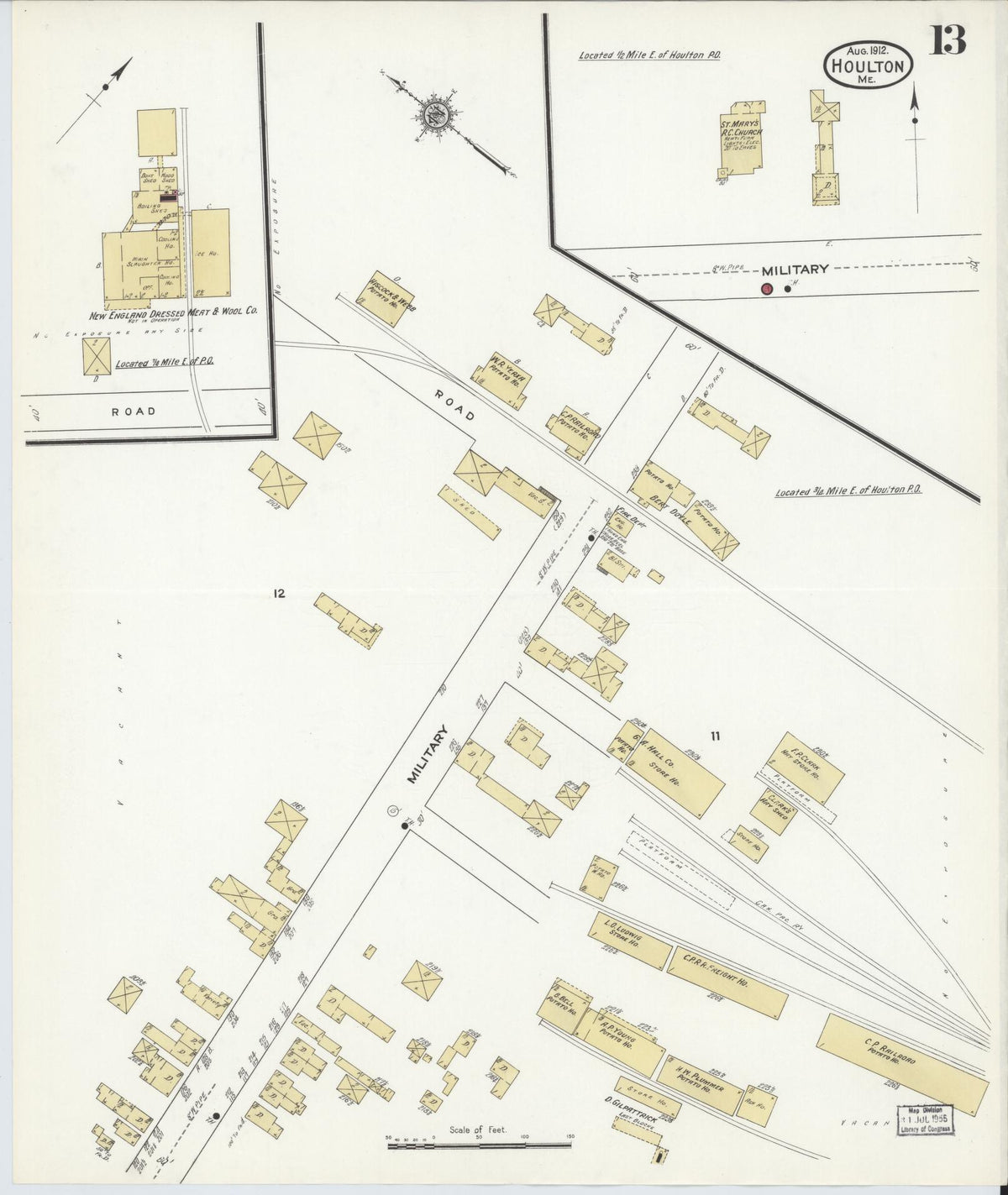 Sanborn Fire Insurance Map from Houlton, Aroostook County, Maine (1912), Sheet #0013 - Historic Sanborn Fire Insurance Map Print, vintage old map wall art, antique decor, genealogy gift, Maine Maine map
