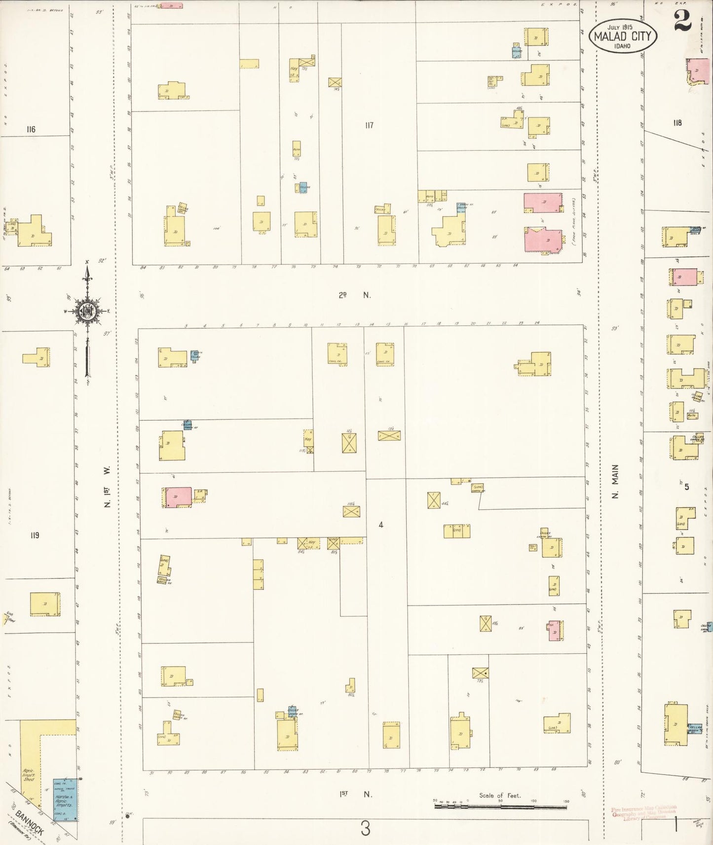 Sanborn Fire Insurance Map from Malad City, Oneida County, Idaho (1915), Sheet #0002 - Historic Sanborn Fire Insurance Map Print, vintage old map wall art, antique decor, genealogy gift, Idaho Idaho map